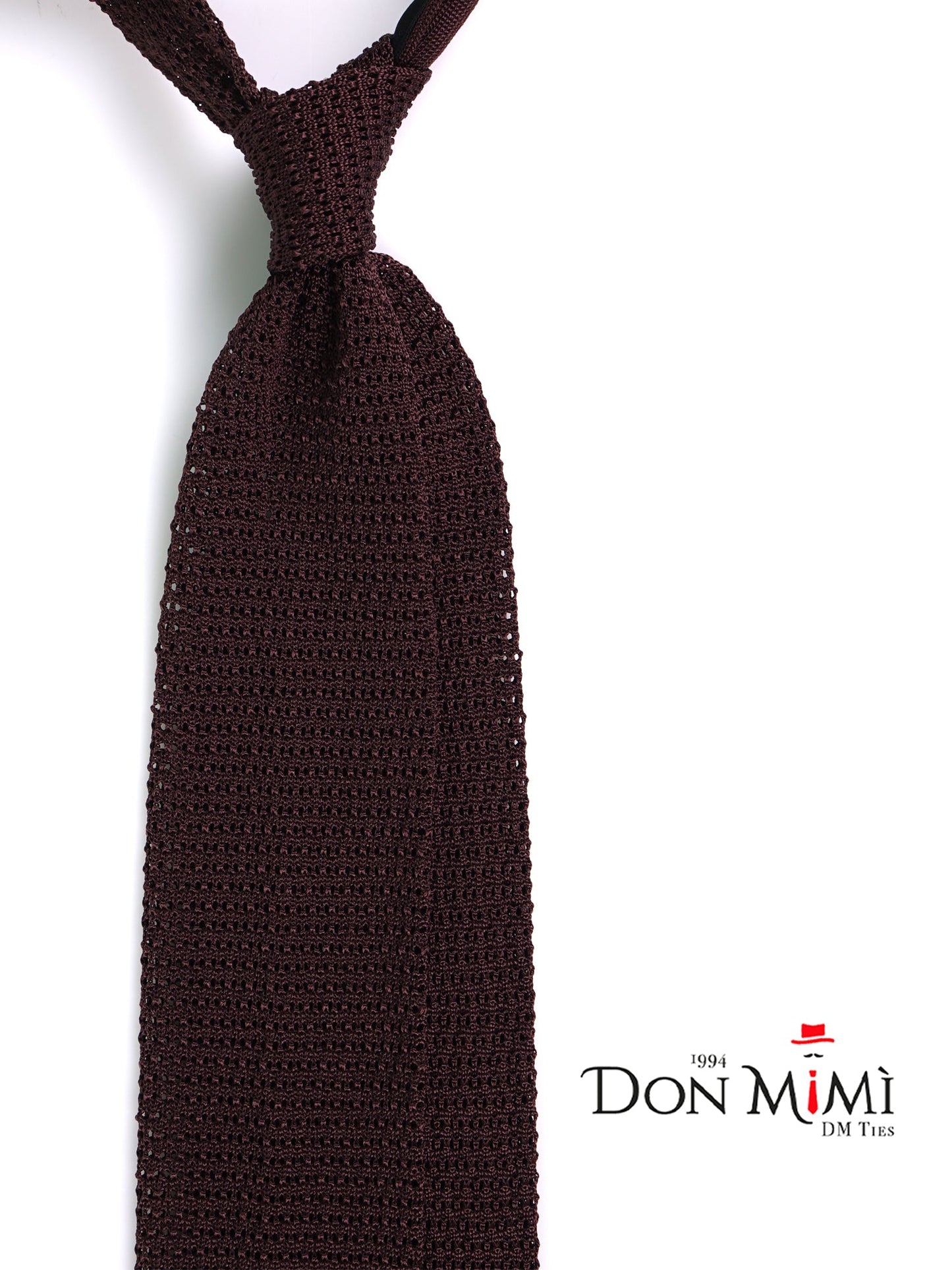PROCIDA Dark Brown Silk Knit Tie with V-Tip