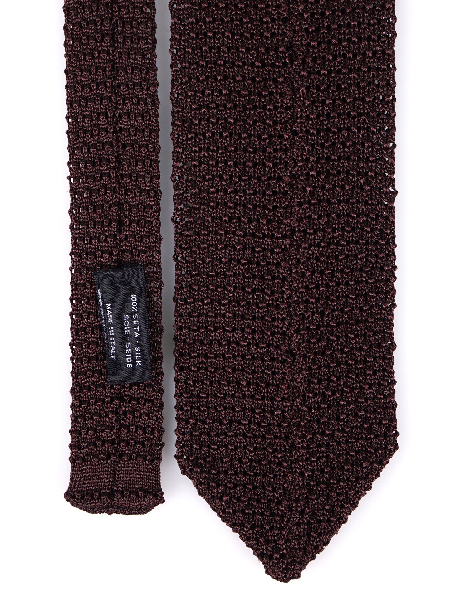 PROCIDA Dark Brown Silk Knit Tie with V-Tip