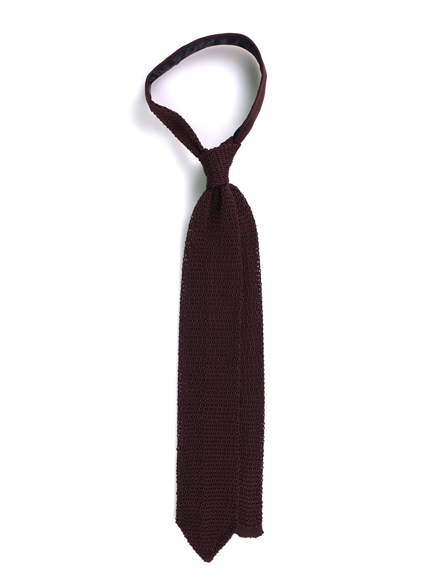 PROCIDA Dark Brown Silk Knit Tie with V-Tip