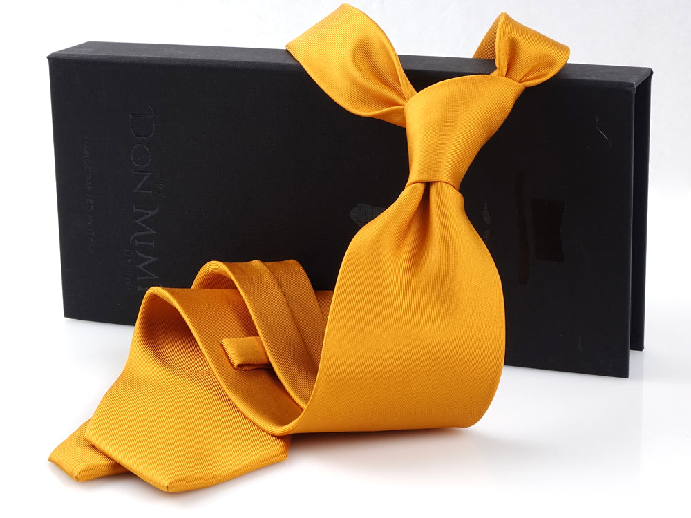 Dark yellow 3 fold DACCA tie in luxury printed silk