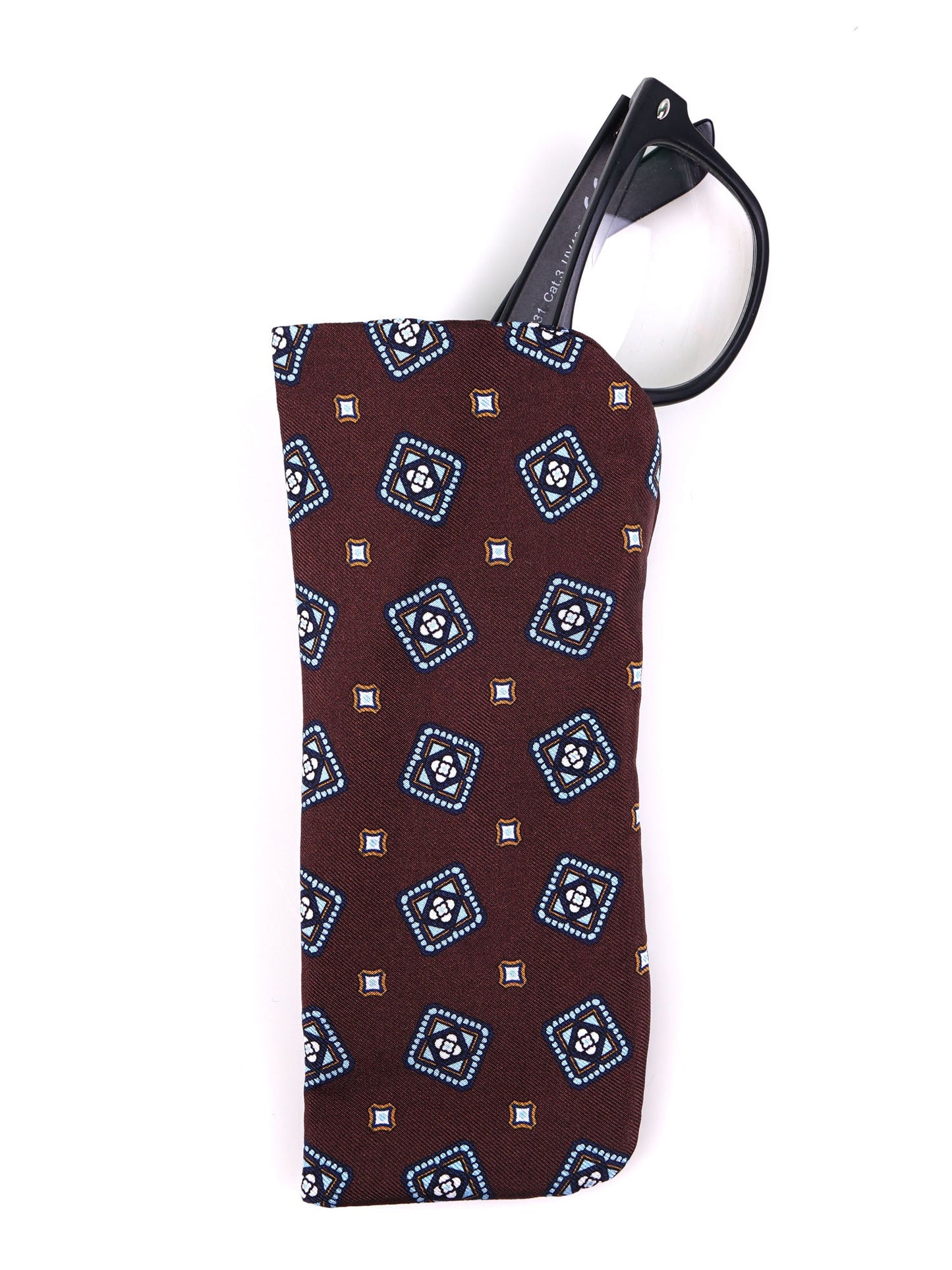 DANIELA brown glasses case in English printed silk