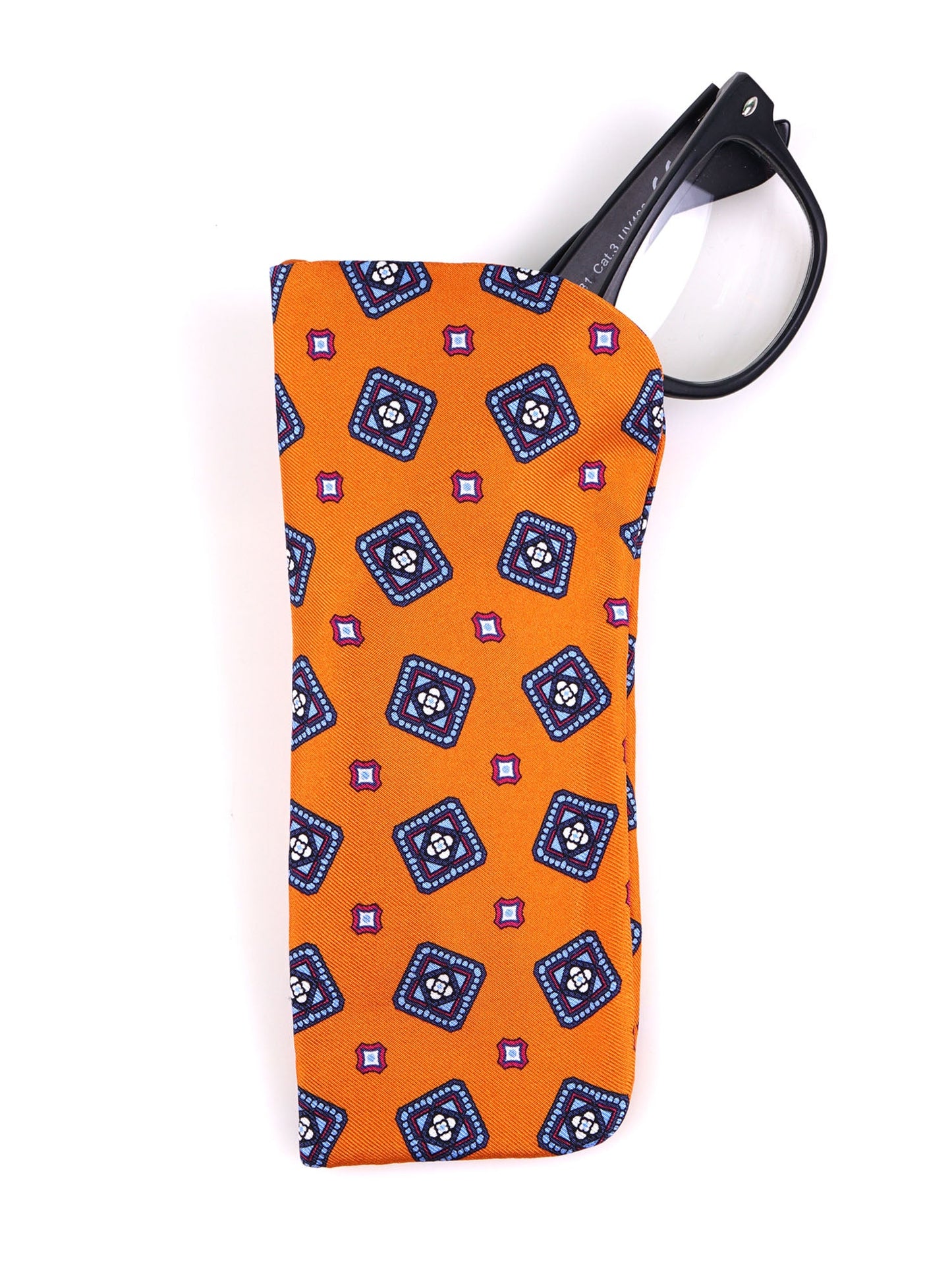 DANIELA orange glasses case in English printed silk