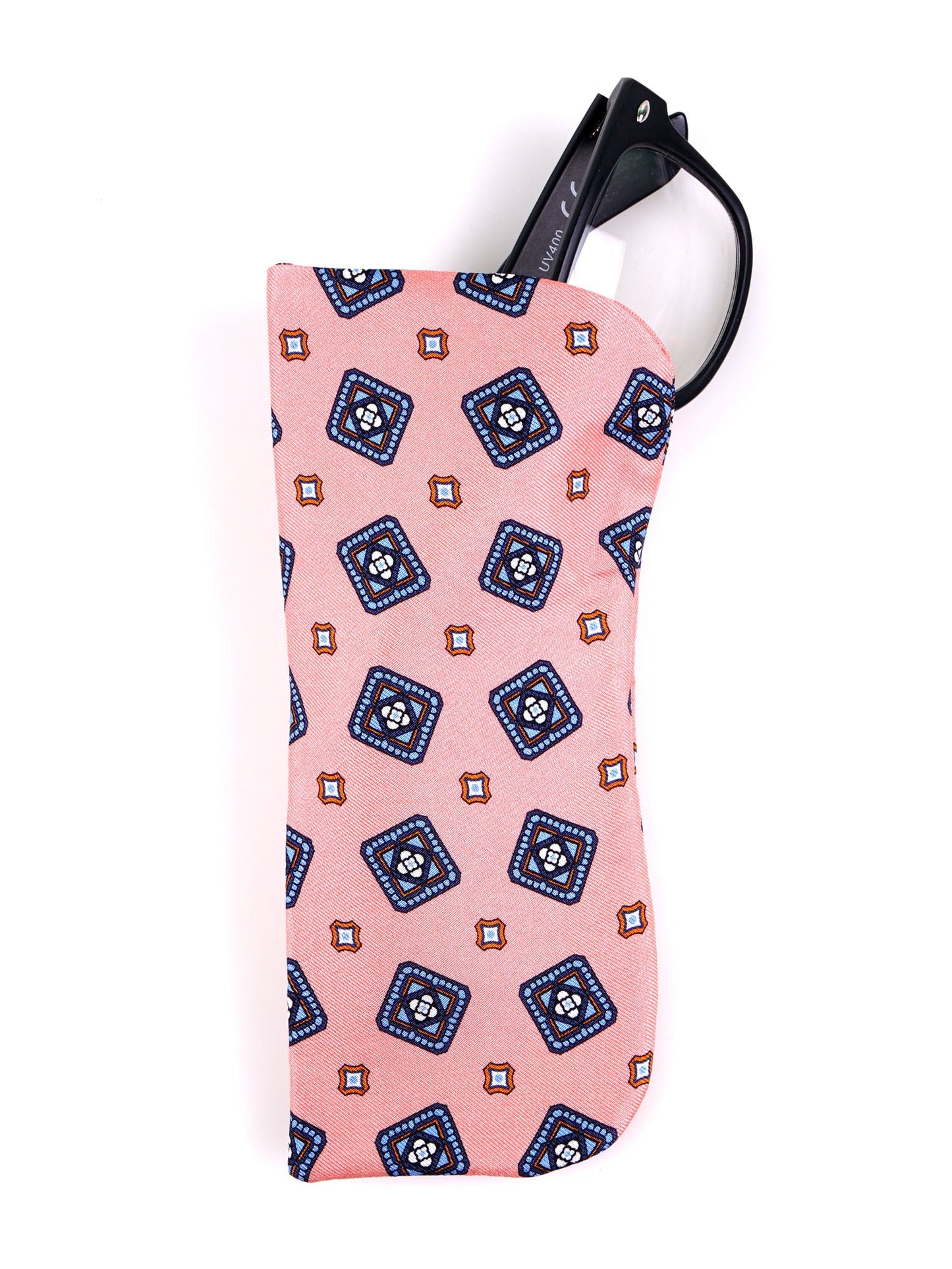 Pink glasses case DANIELA in English printed silk