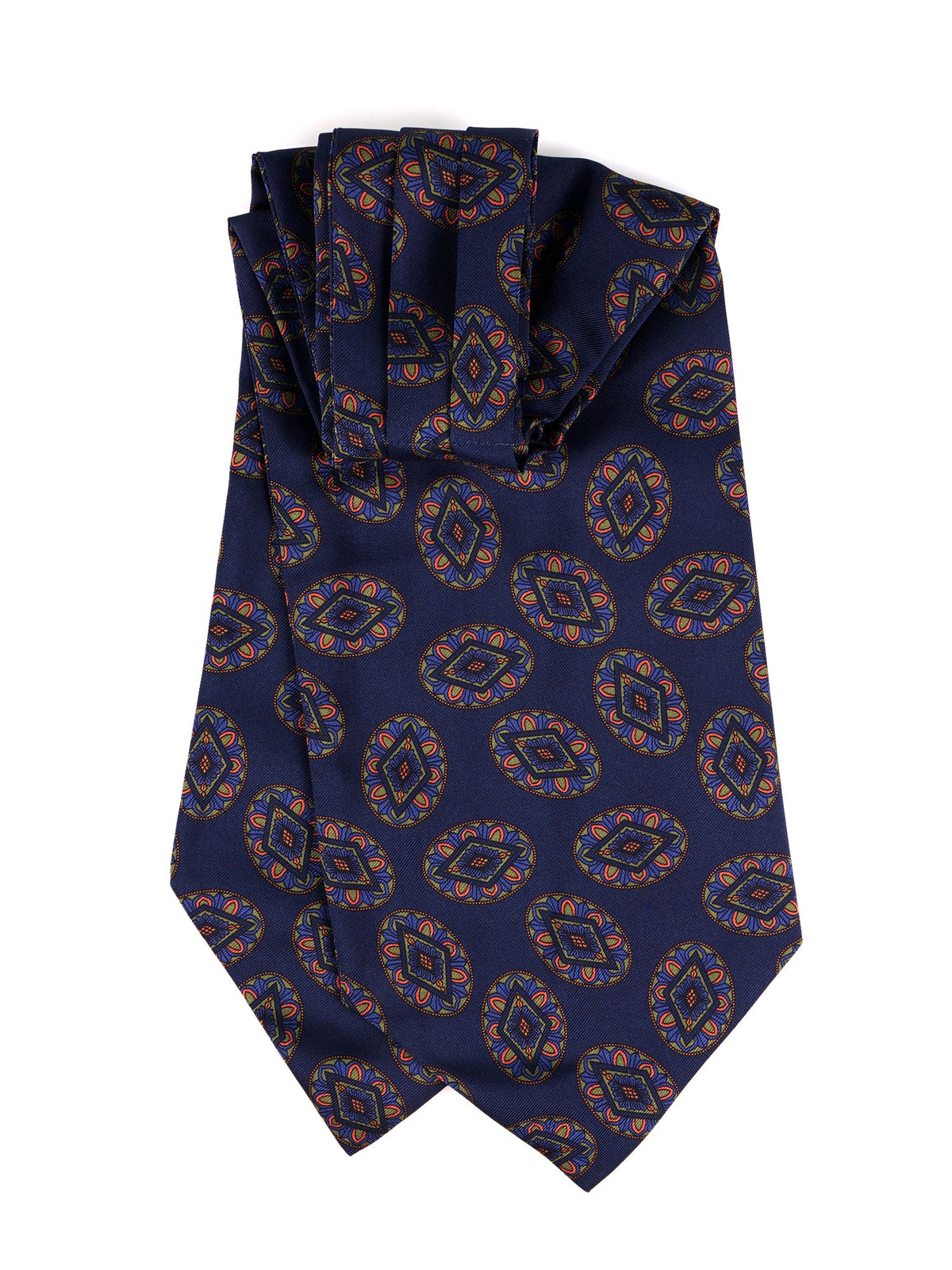 Blue printed silk double-ended ascot DEBRA