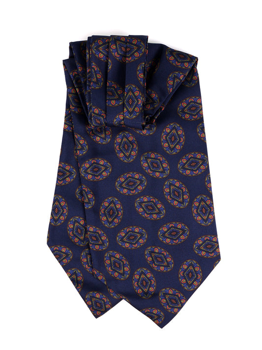 Blue printed silk double-ended ascot DEBRA