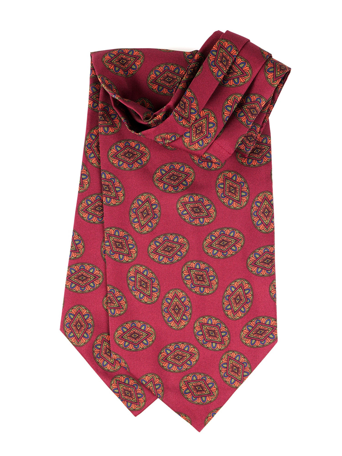 Burgundy printed silk double-pointed ascot DEBRA