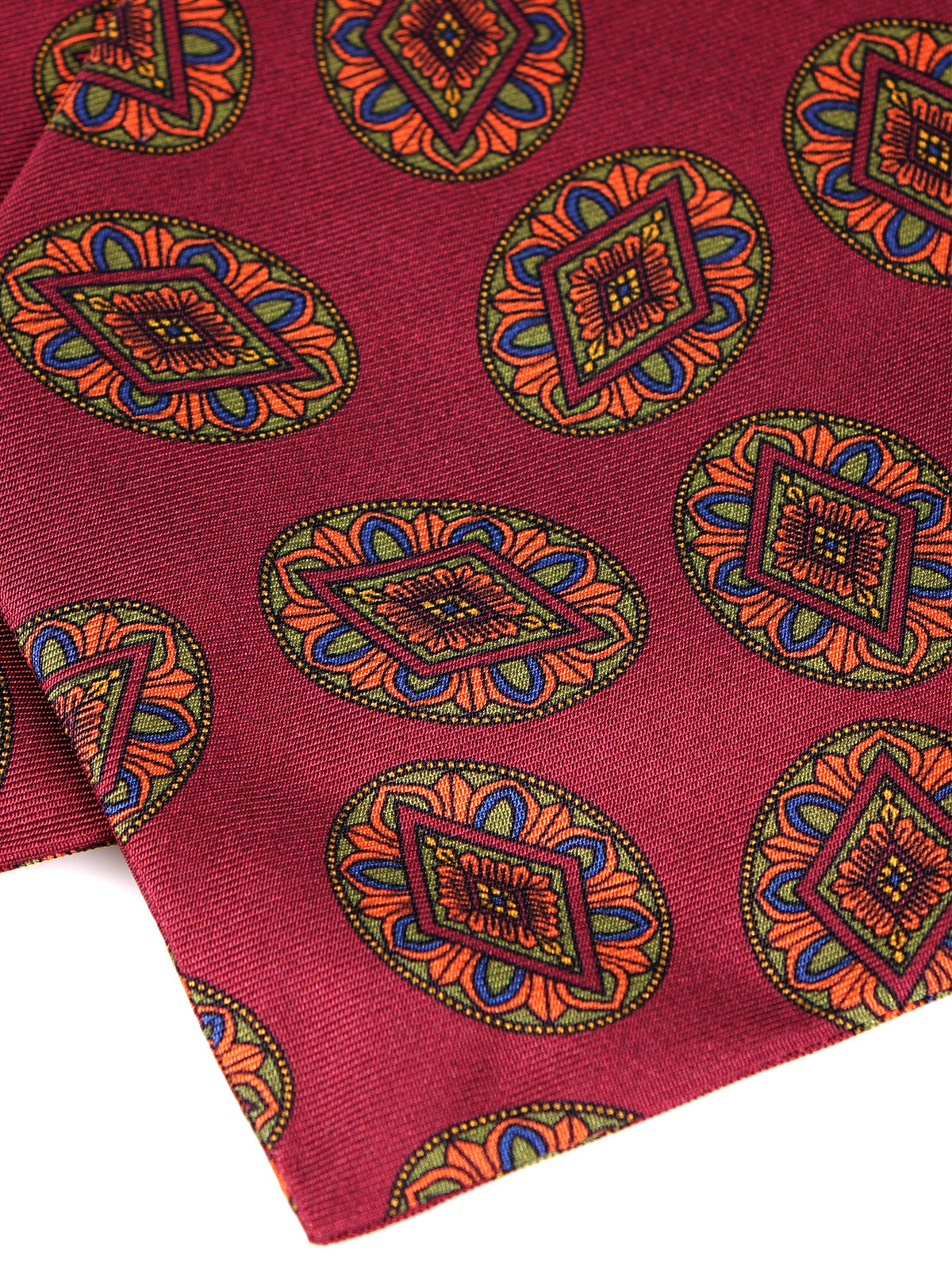 Burgundy printed silk double-pointed ascot DEBRA