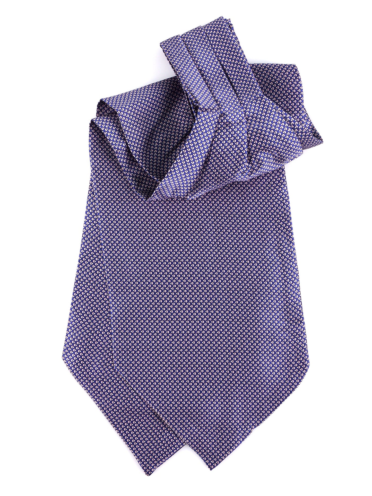 DELICE Blue Double-Pointed Ascot in Printed Satin Silk