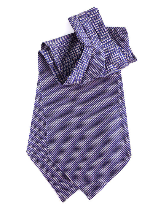 DELICE Blue Double-Pointed Ascot in Printed Satin Silk