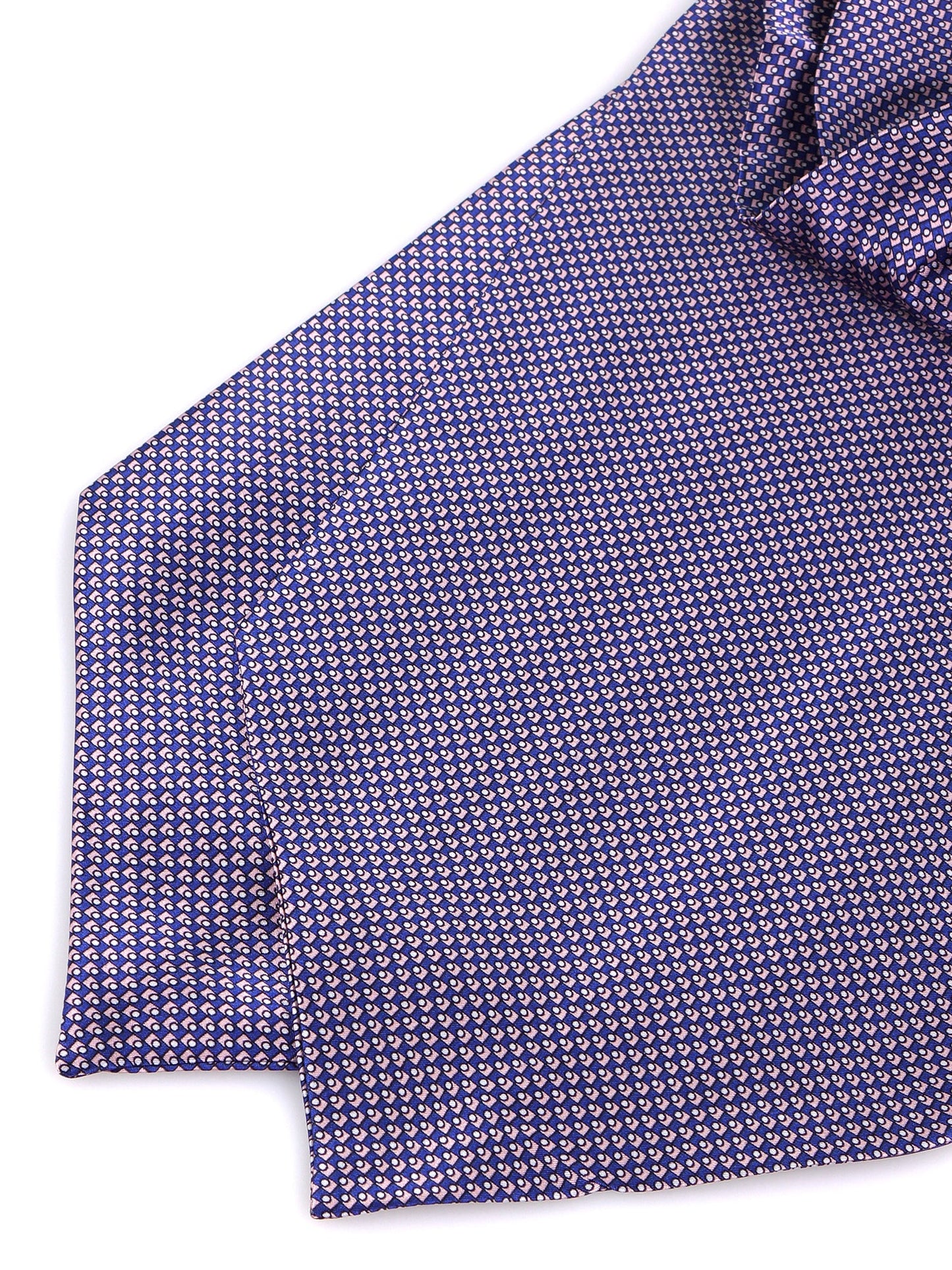 DELICE Blue Double-Pointed Ascot in Printed Satin Silk