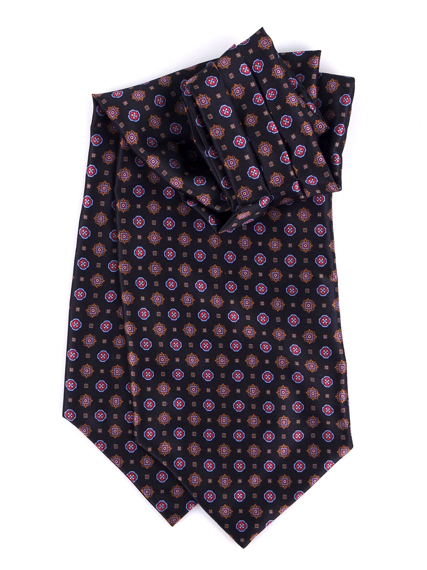 Black double-pointed printed satin silk ascot BASTIK