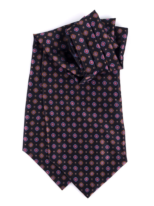 Black double-pointed printed satin silk ascot BASTIK