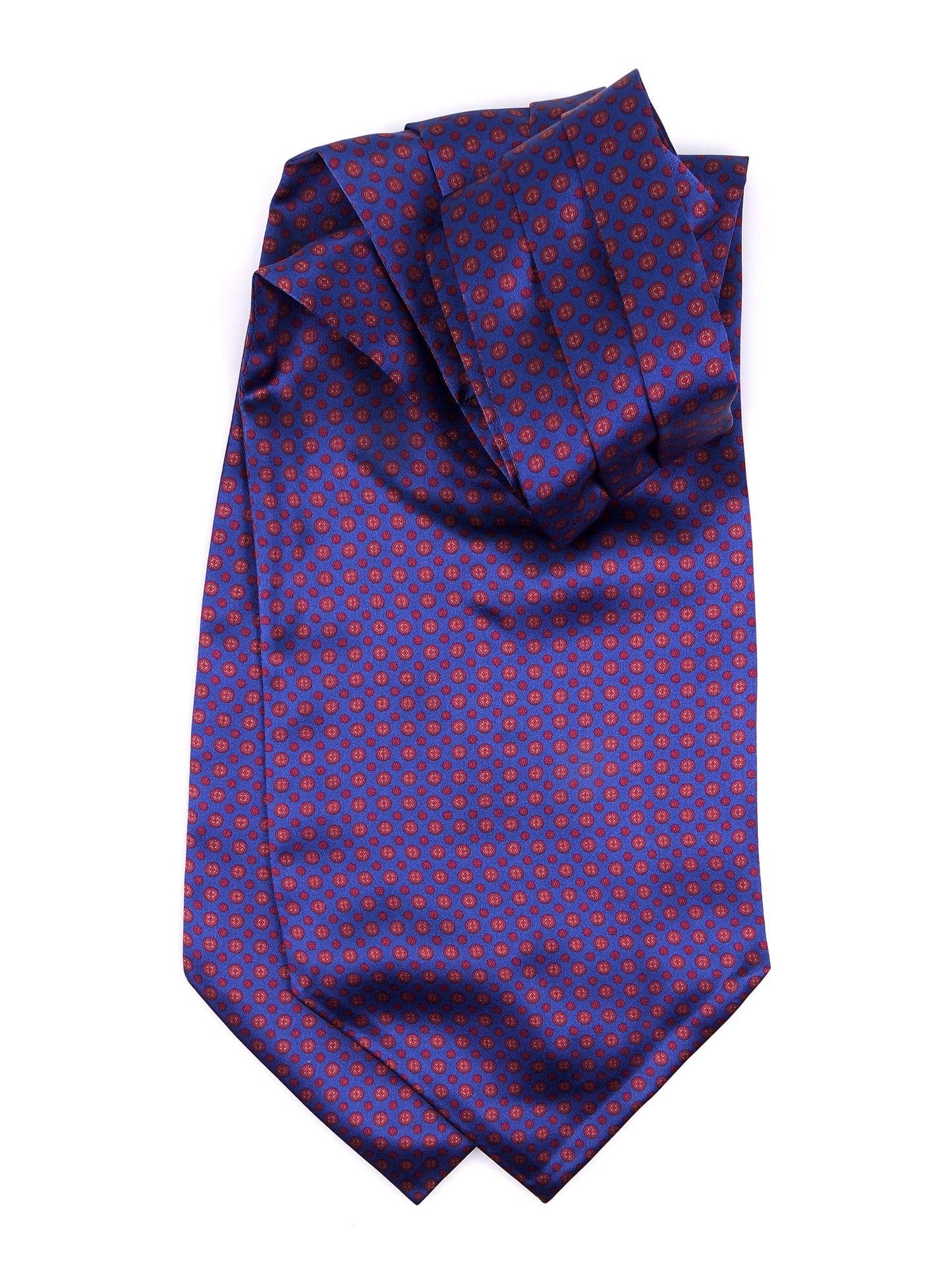 Blue double-pointed ascot in printed silk satin DOMINK