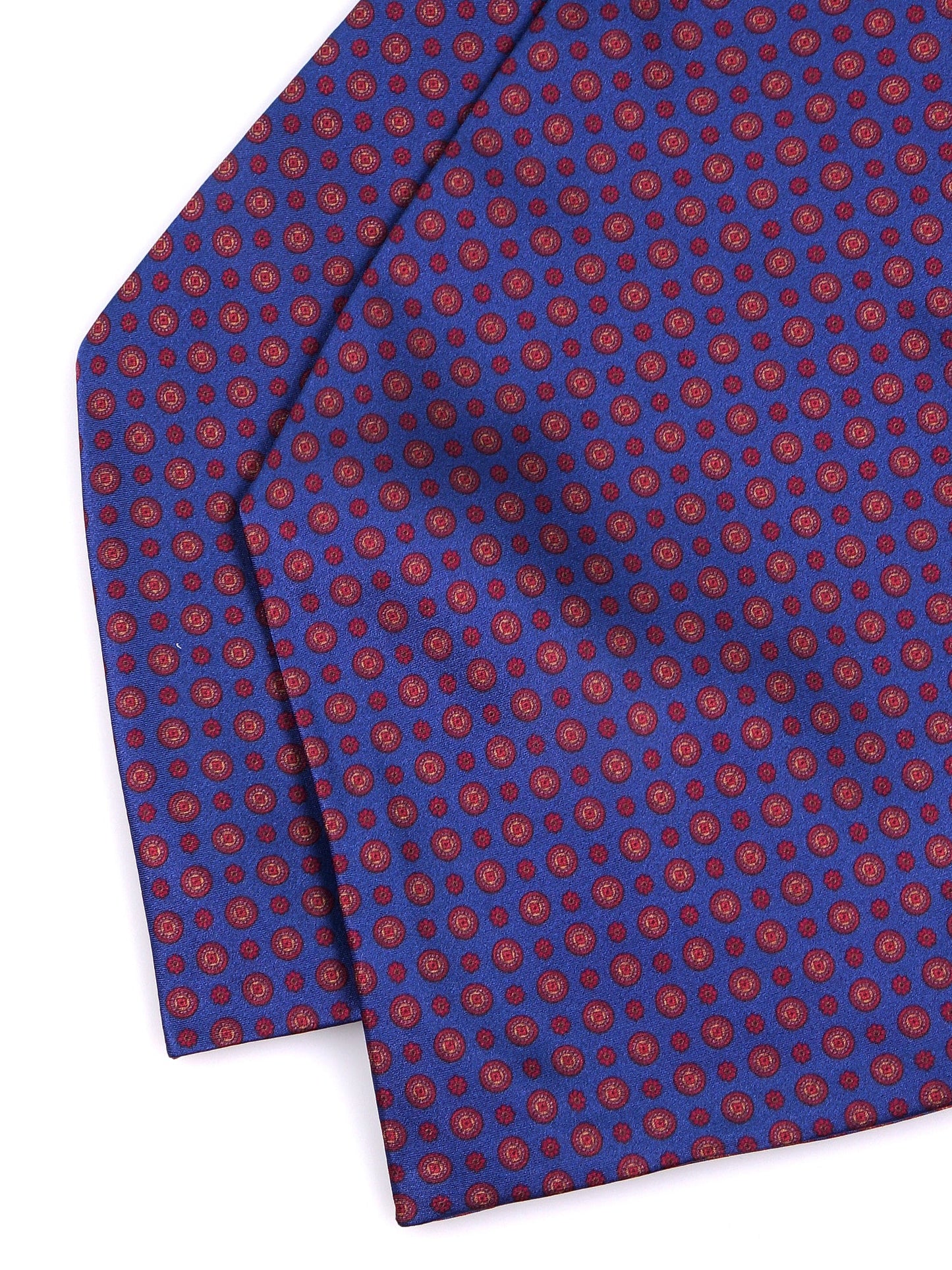 Blue double-pointed ascot in printed silk satin DOMINK