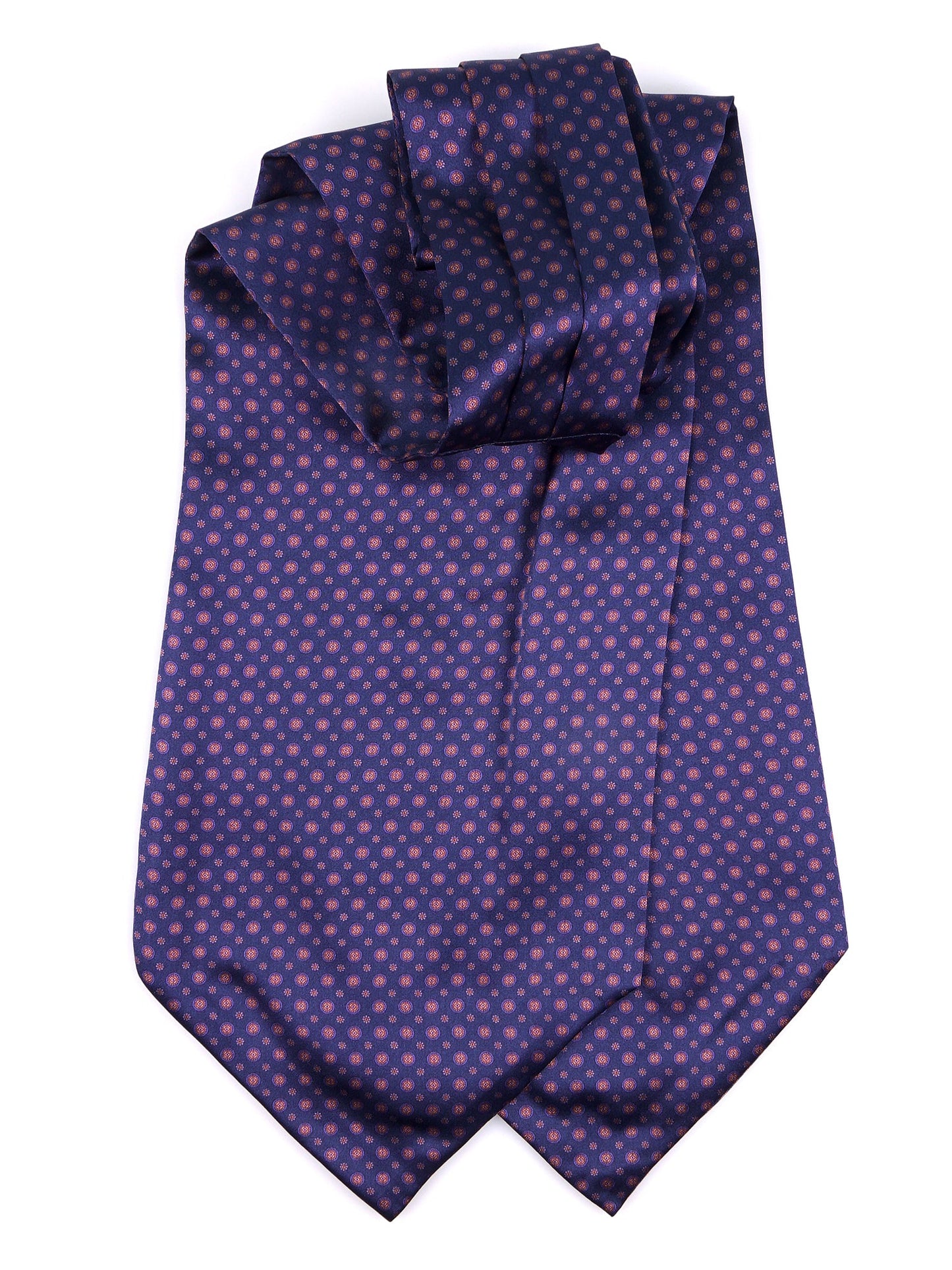 Dark blue double-pointed ascot in printed satin silk DOMINK