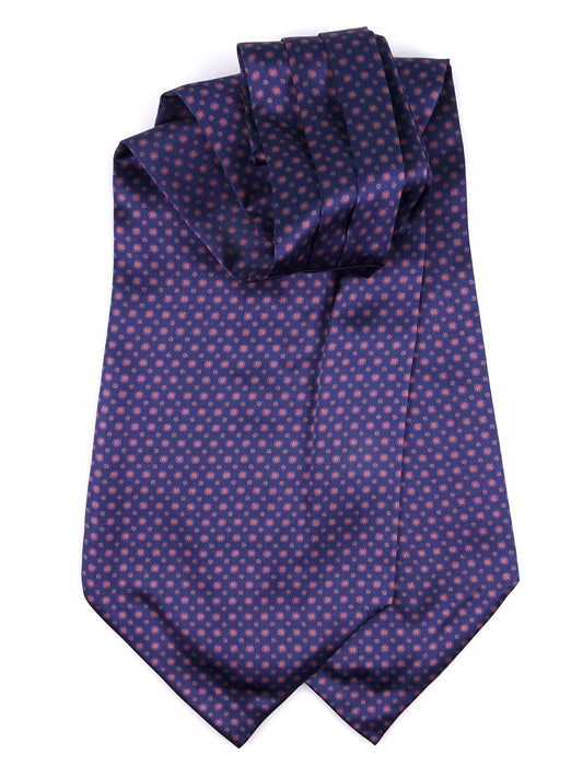 Dark blue double-pointed ascot in printed satin silk DOMINK