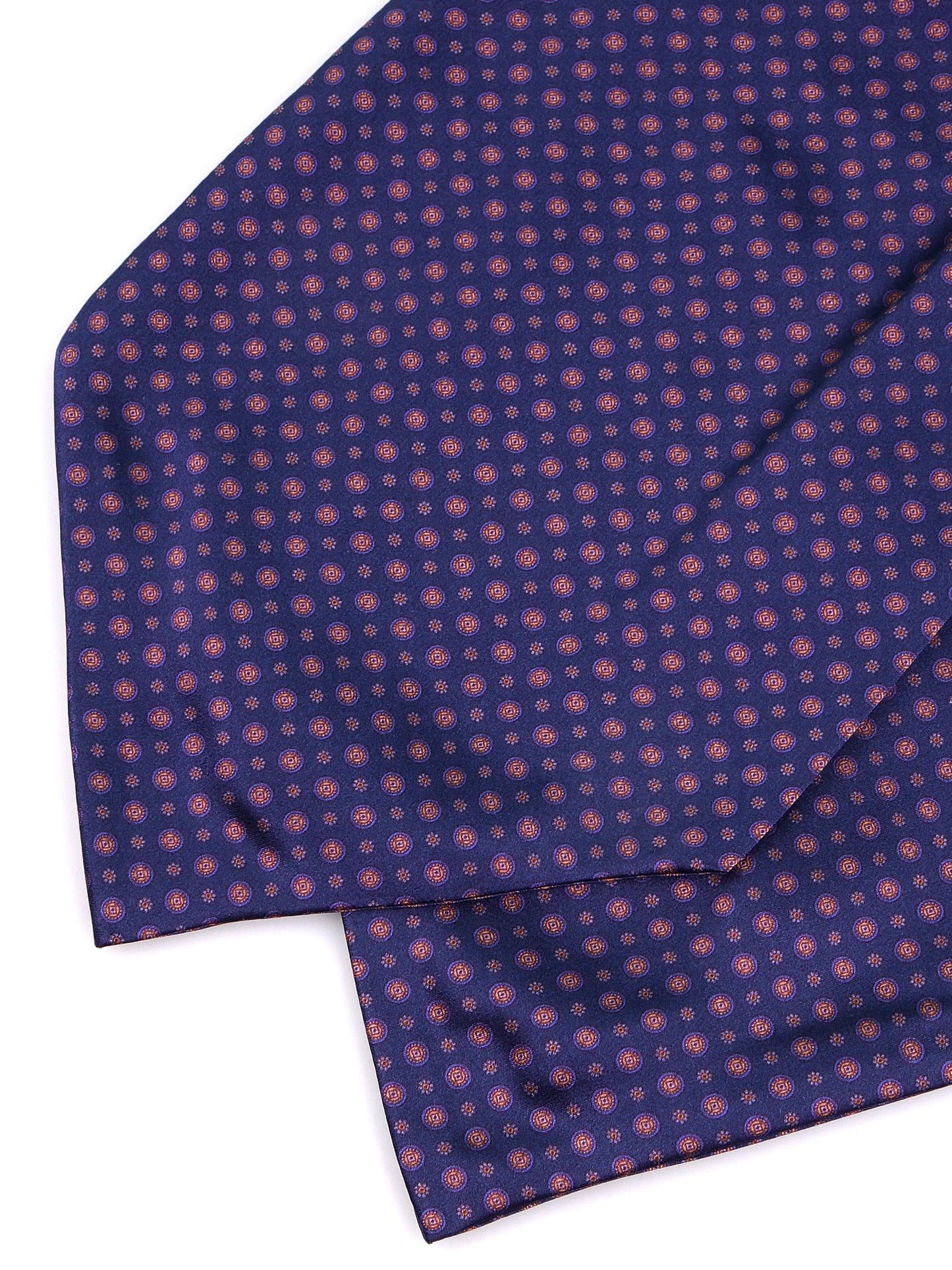 Dark blue double-pointed ascot in printed satin silk DOMINK