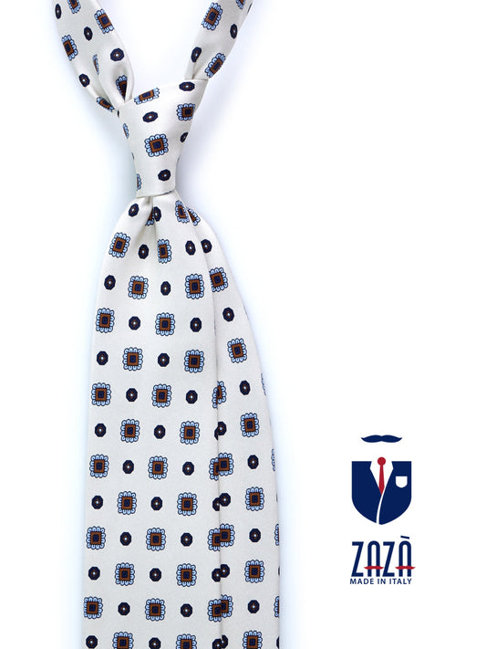 DOPA 3-fold tie in white printed silk