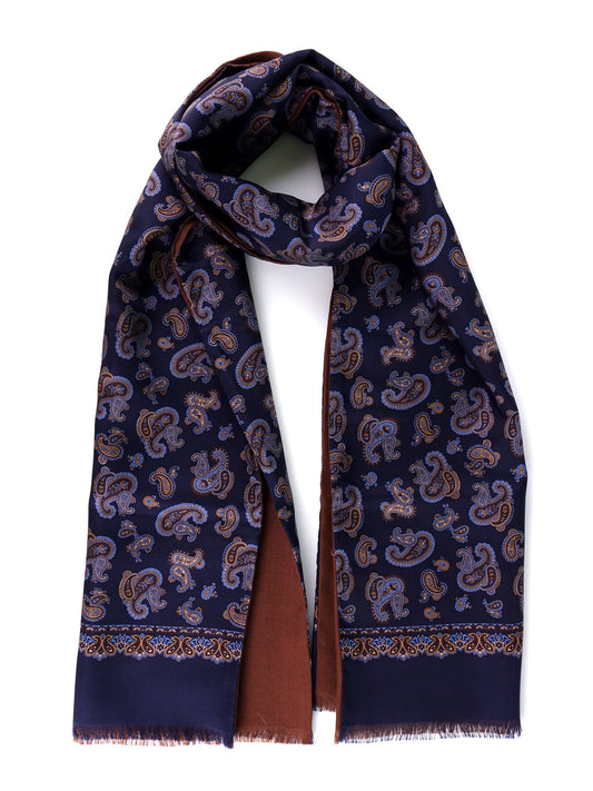DRESSY blue printed silk/wool double-sided scarf