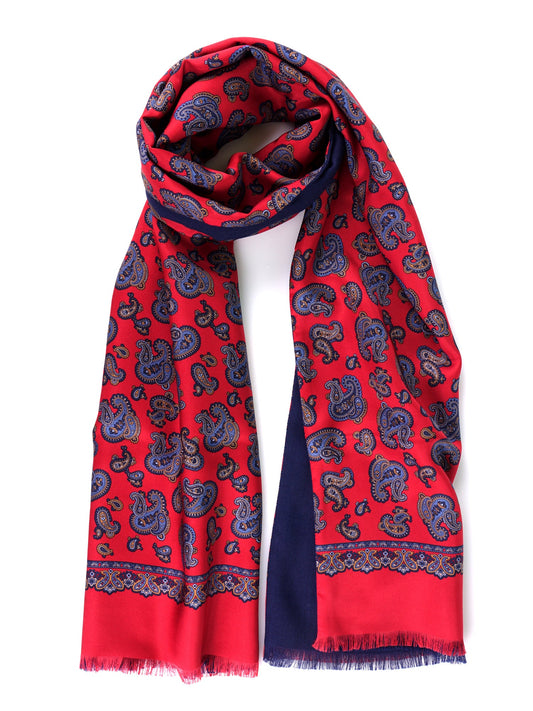 DRESSY red printed silk/wool double-sided scarf