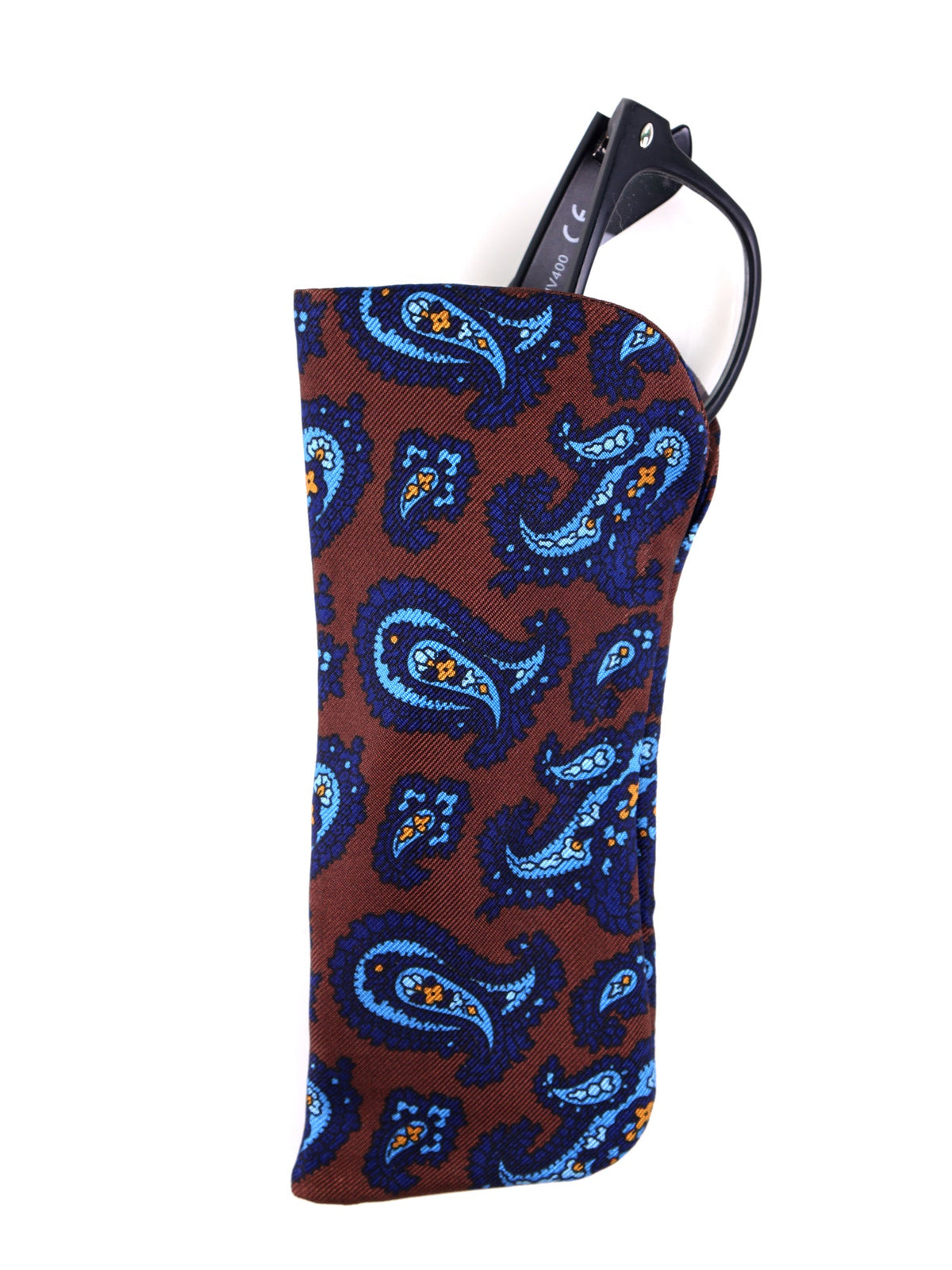 Brown English printed silk glasses case DRUPPY