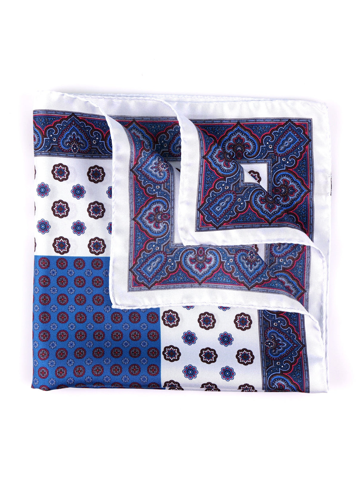ERSELO White XL Printed Silk Pocket Square