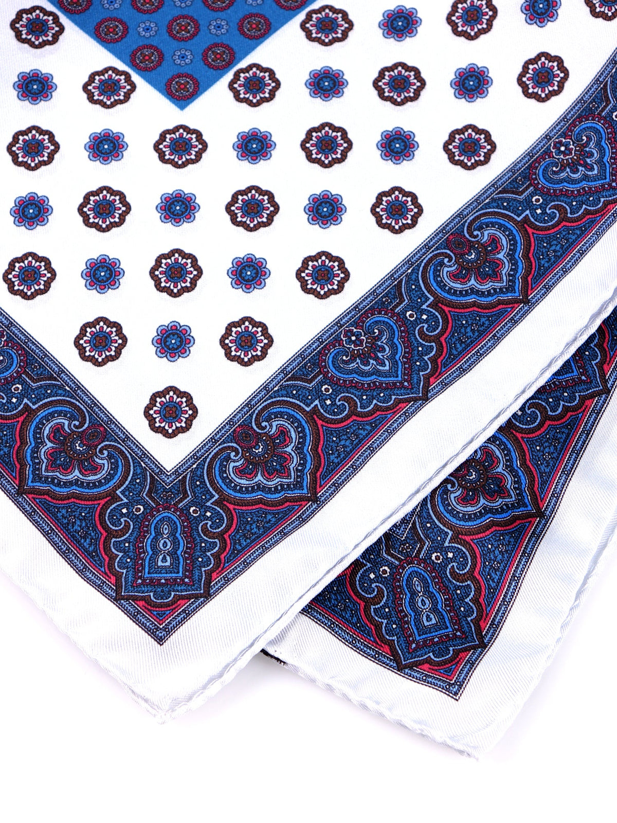 ERSELO White XL Printed Silk Pocket Square