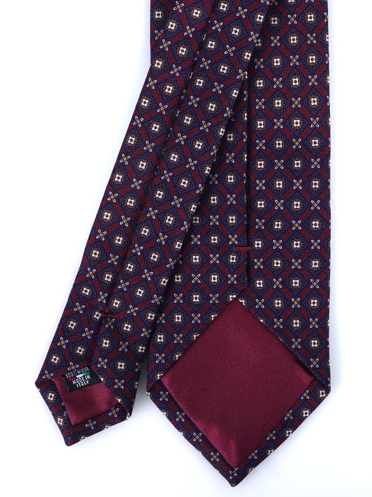 FABIO 3-fold tie in burgundy printed challis wool