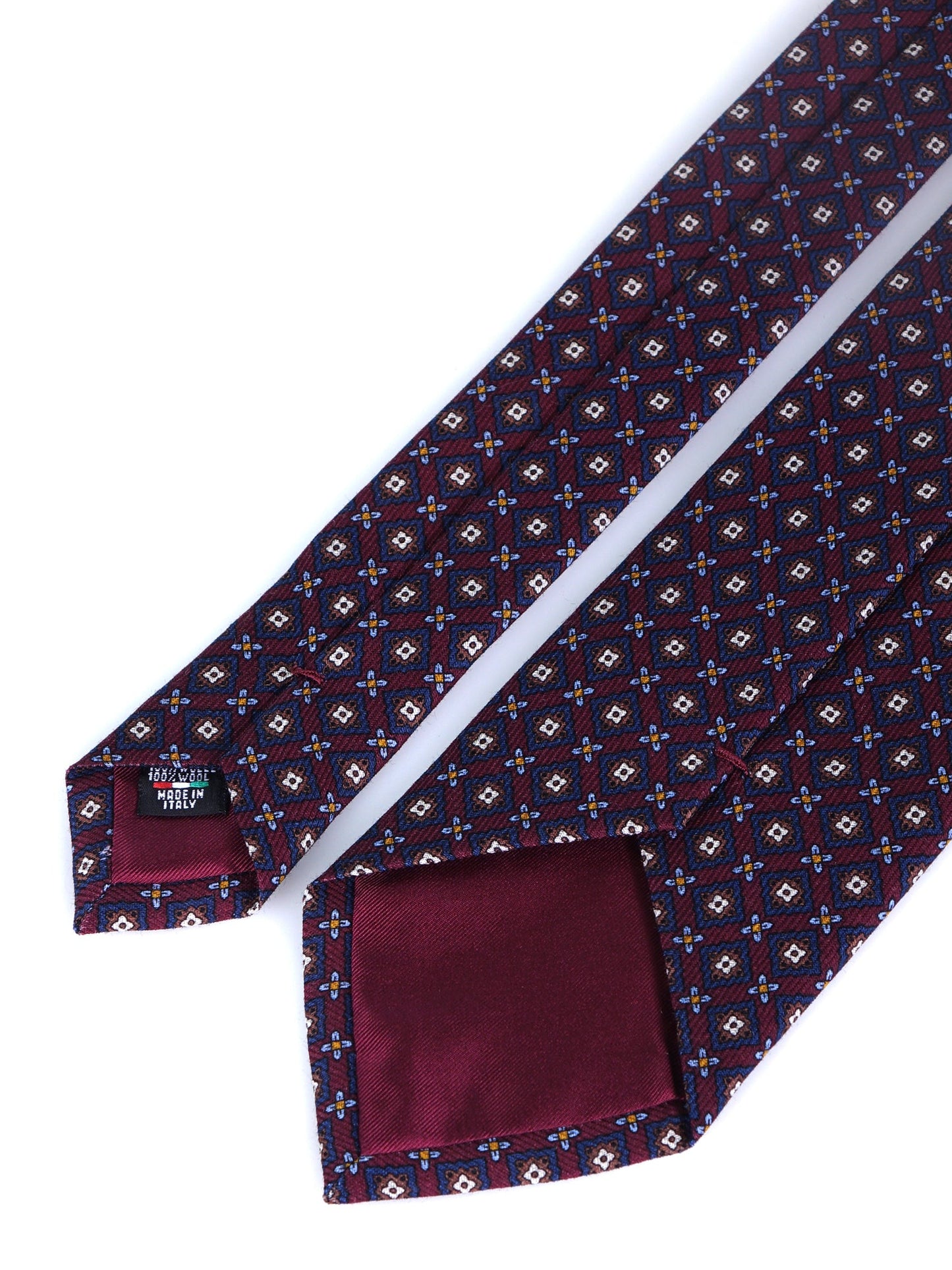FABIO 3-fold tie in burgundy printed challis wool
