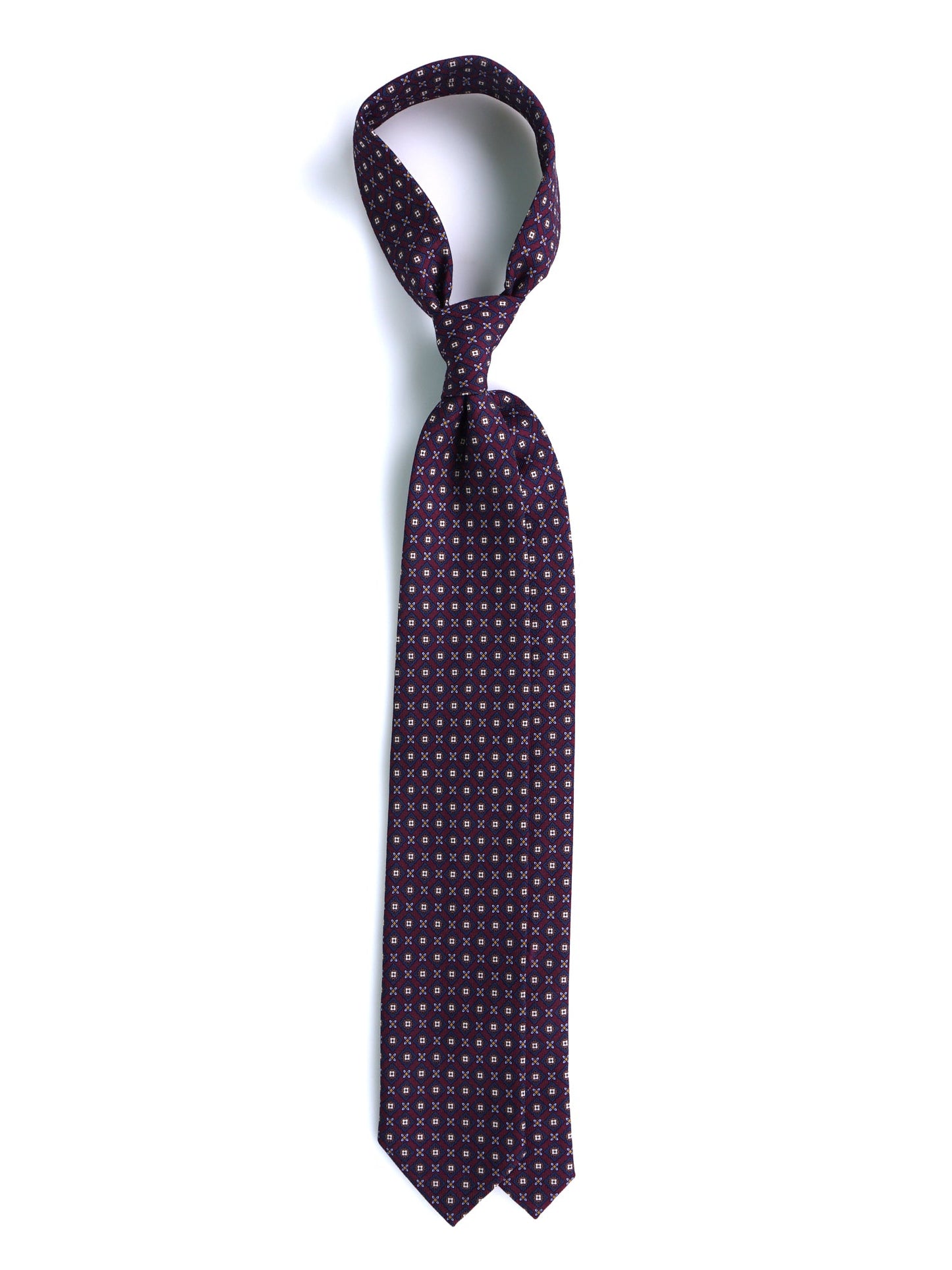 FABIO 3-fold tie in burgundy printed challis wool