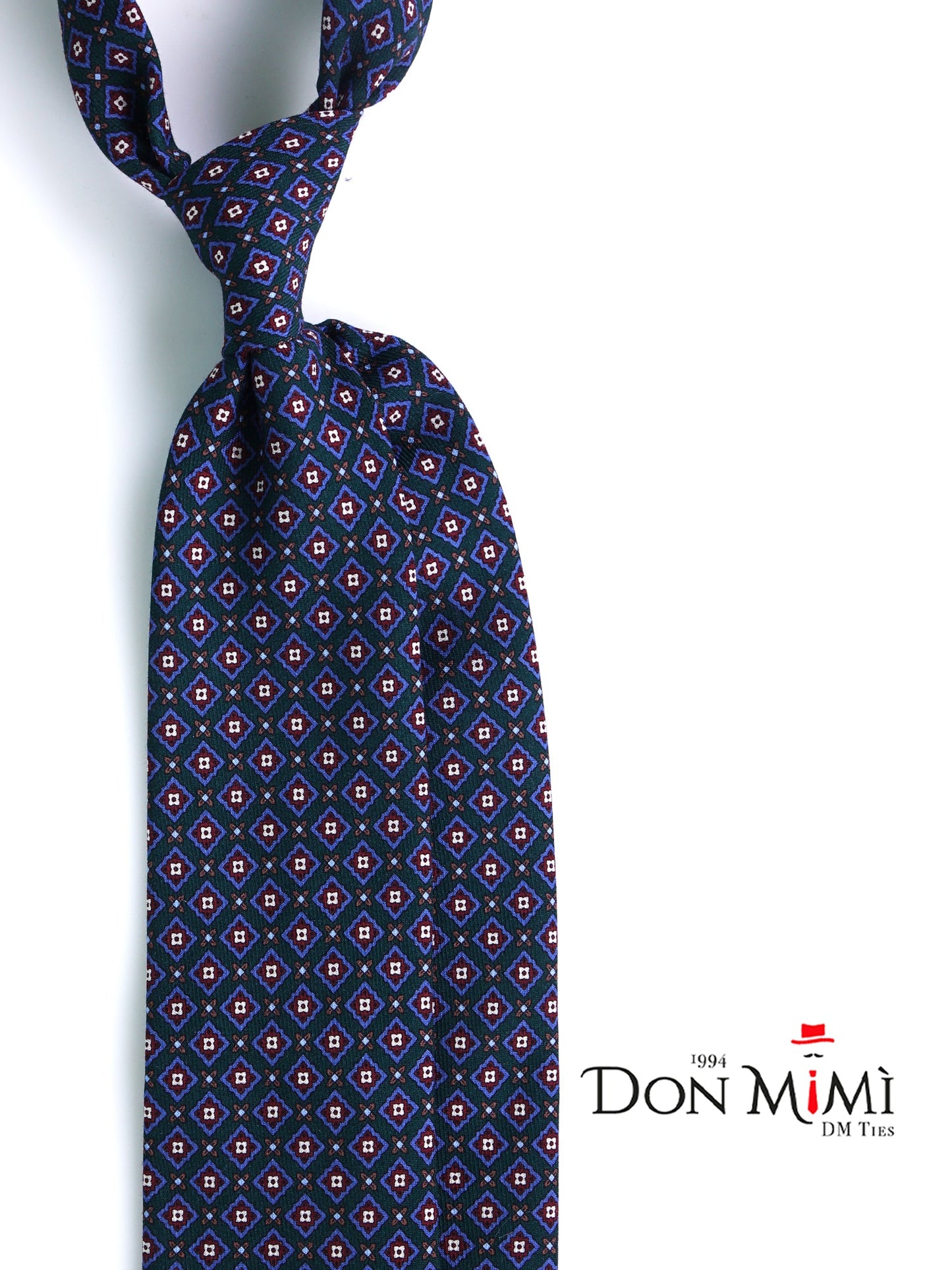 FABIO 3-fold tie in printed forest green challis wool