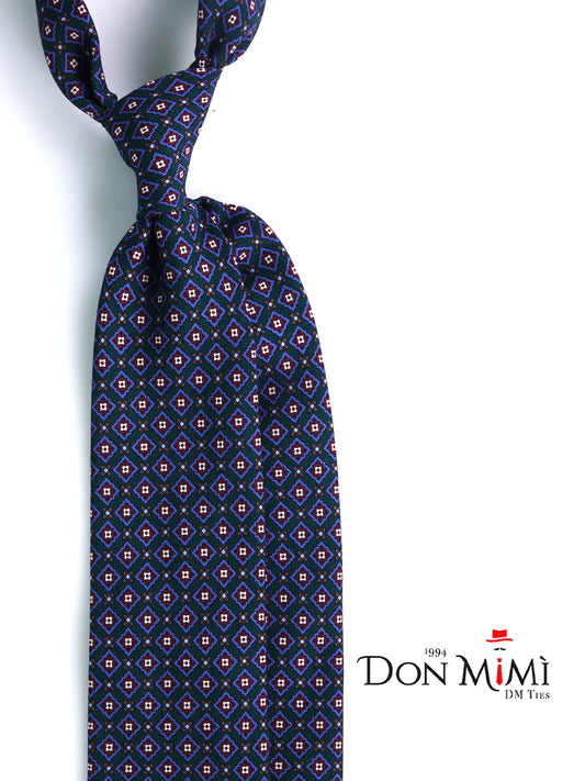 FABIO 3-fold tie in printed forest green challis wool