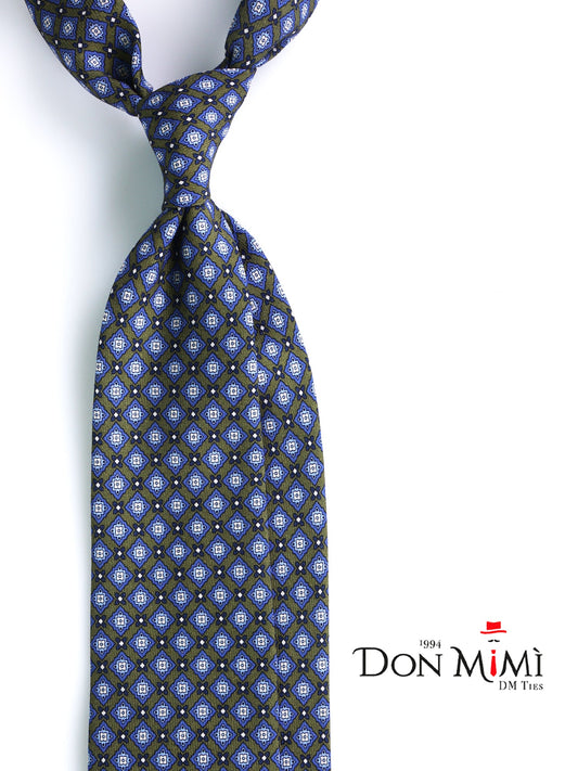 FABIO 3-fold tie in green printed challis wool