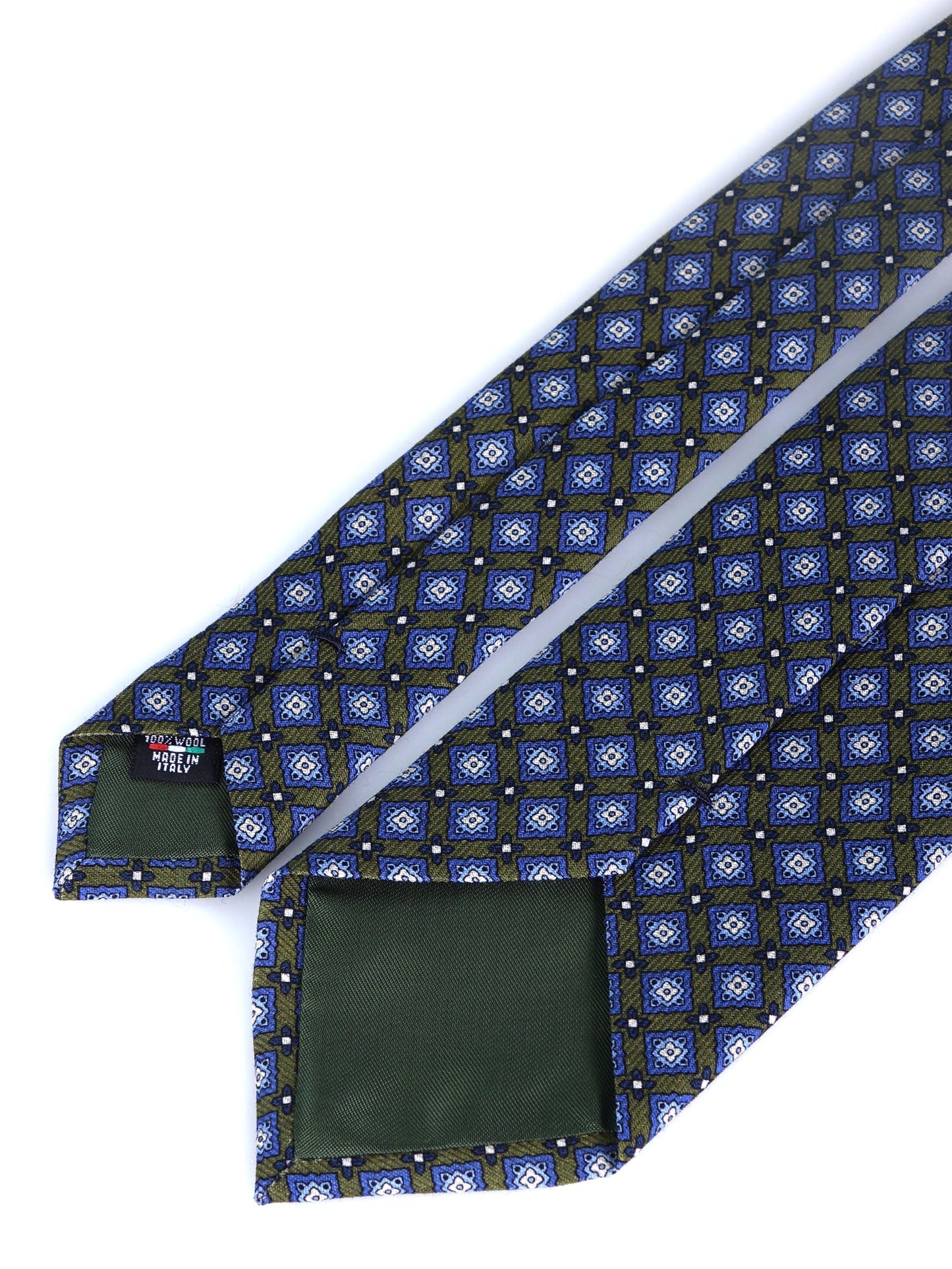 FABIO 3-fold tie in green printed challis wool