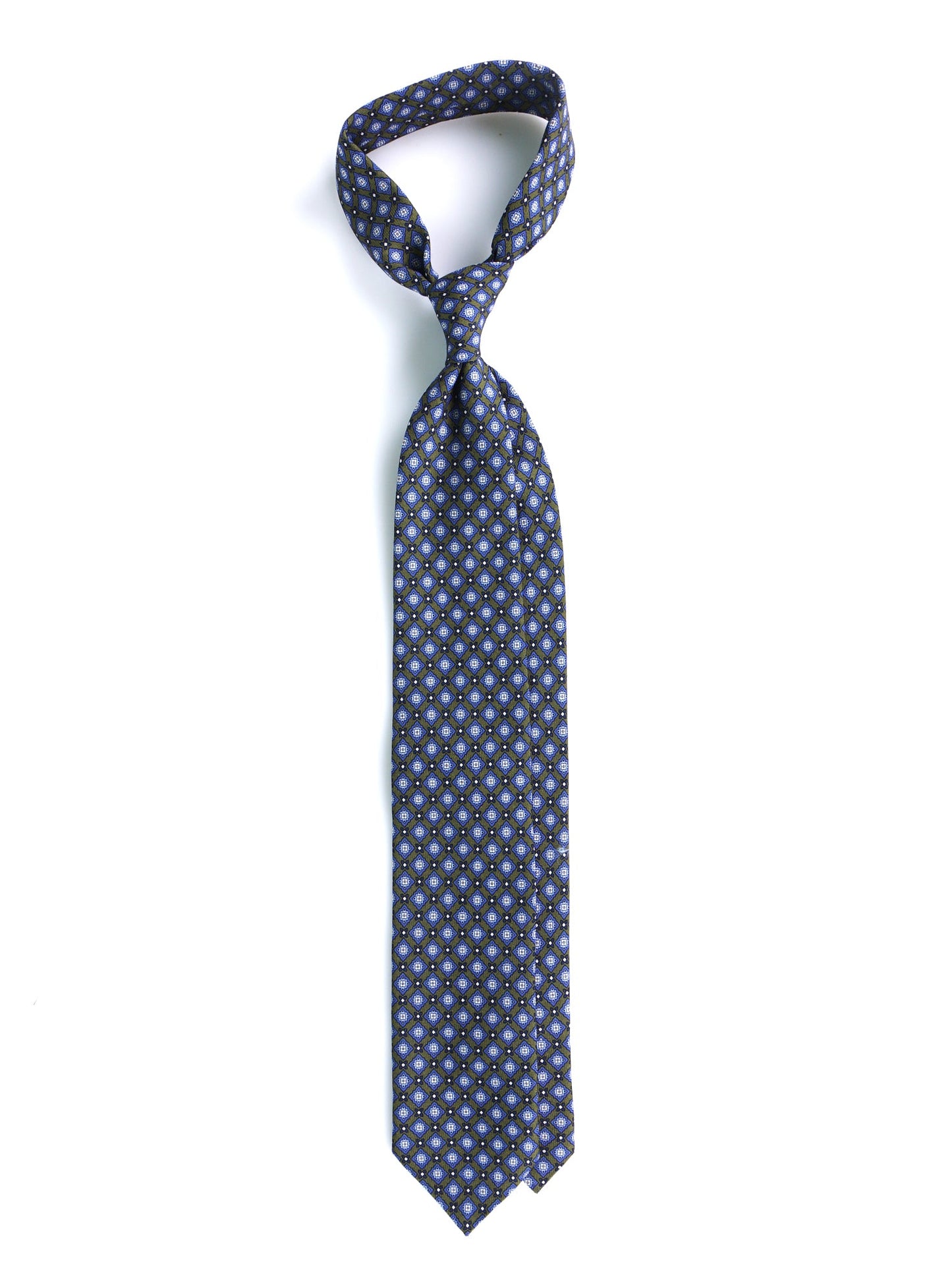 FABIO 3-fold tie in green printed challis wool