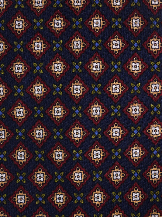 FABIO 3-fold tie in printed navy blue wool challis
