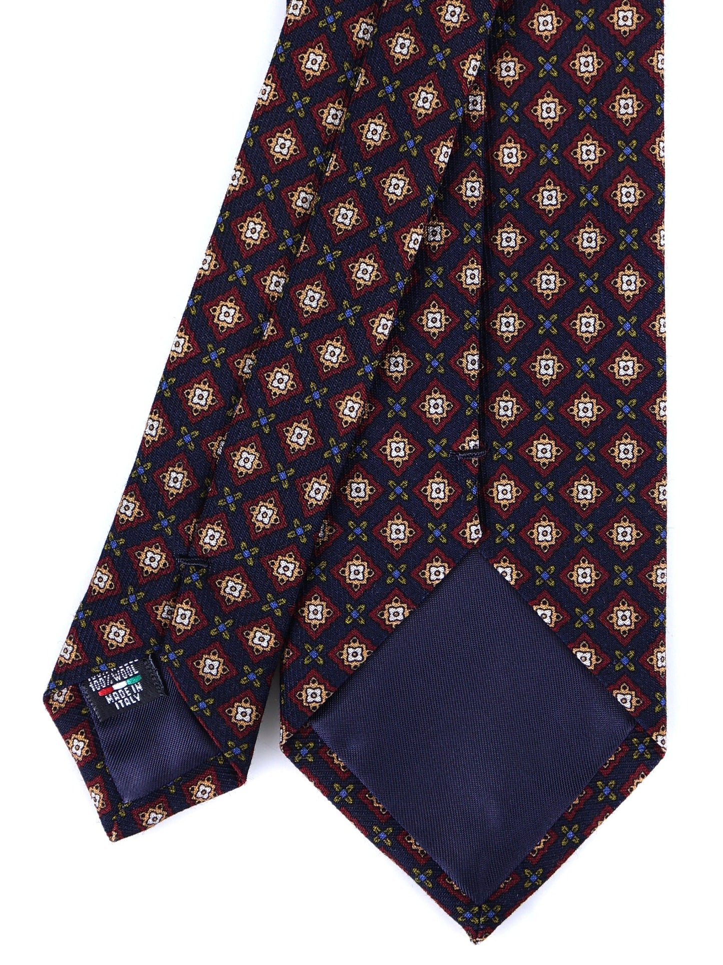 FABIO 3-fold tie in printed navy blue wool challis