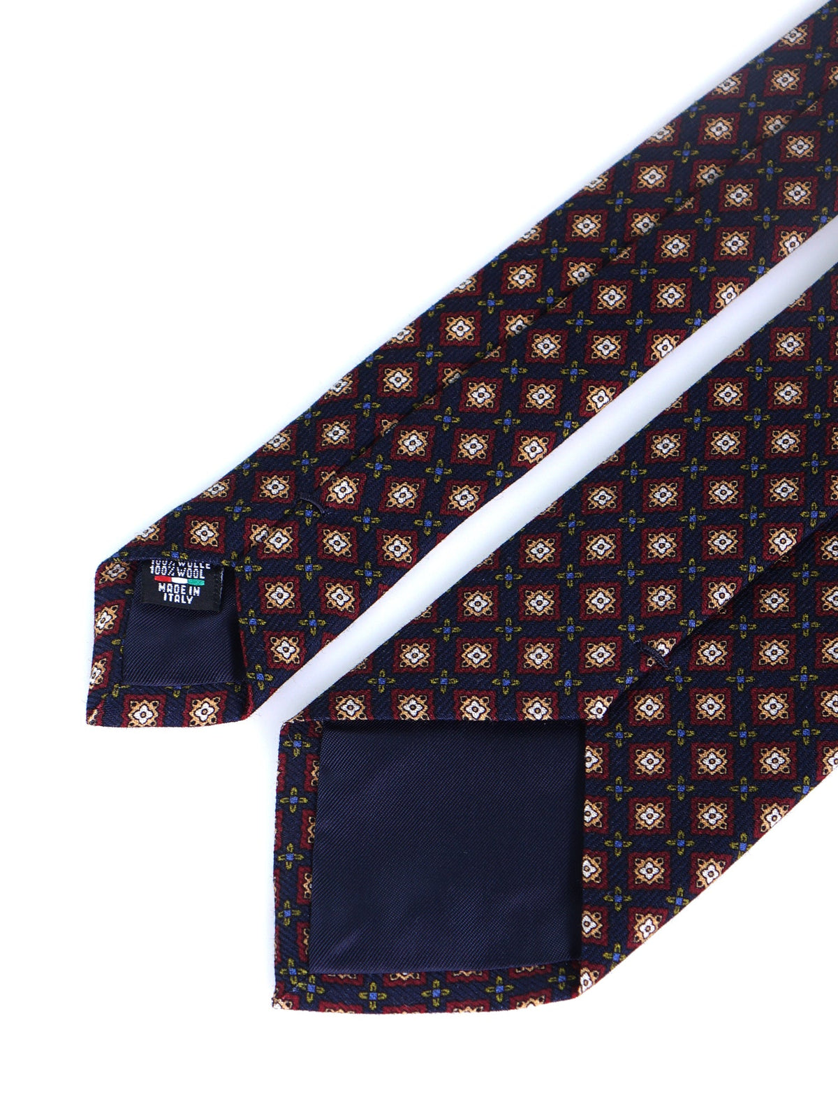 FABIO 3-fold tie in printed navy blue wool challis