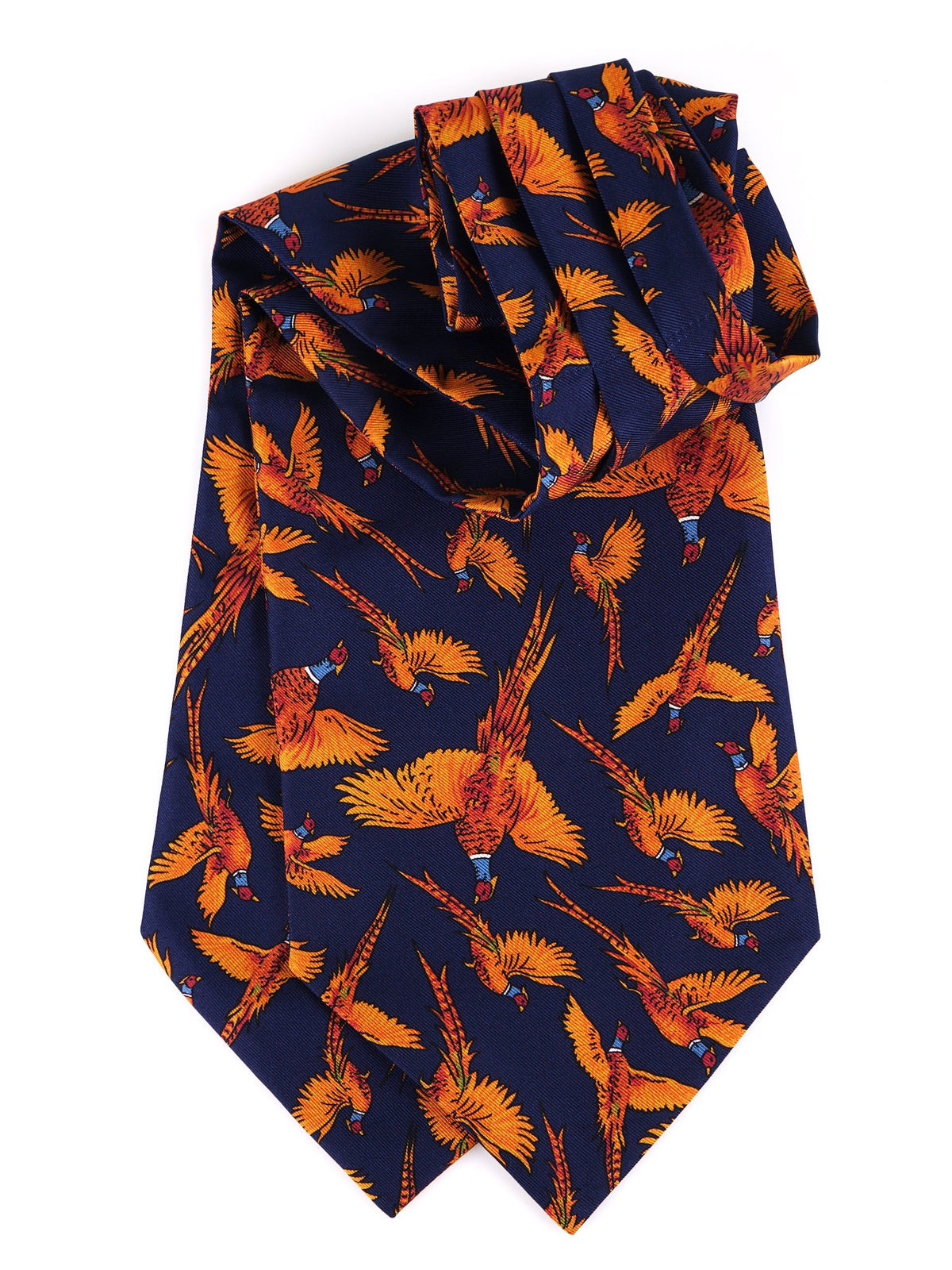 FAGGIANO double-pointed blue printed silk ascot