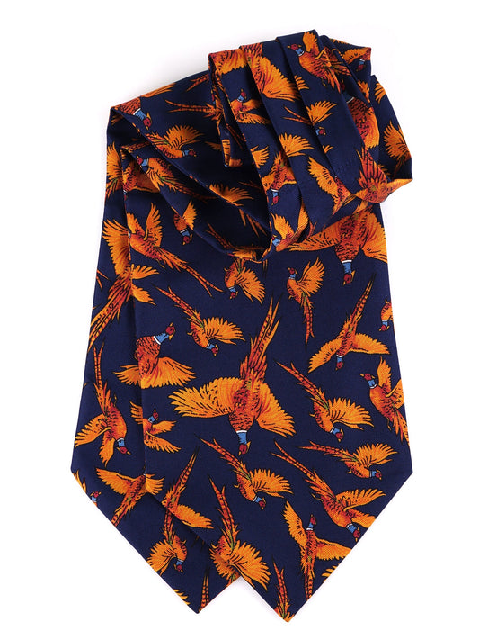 FAGGIANO double-pointed blue printed silk ascot