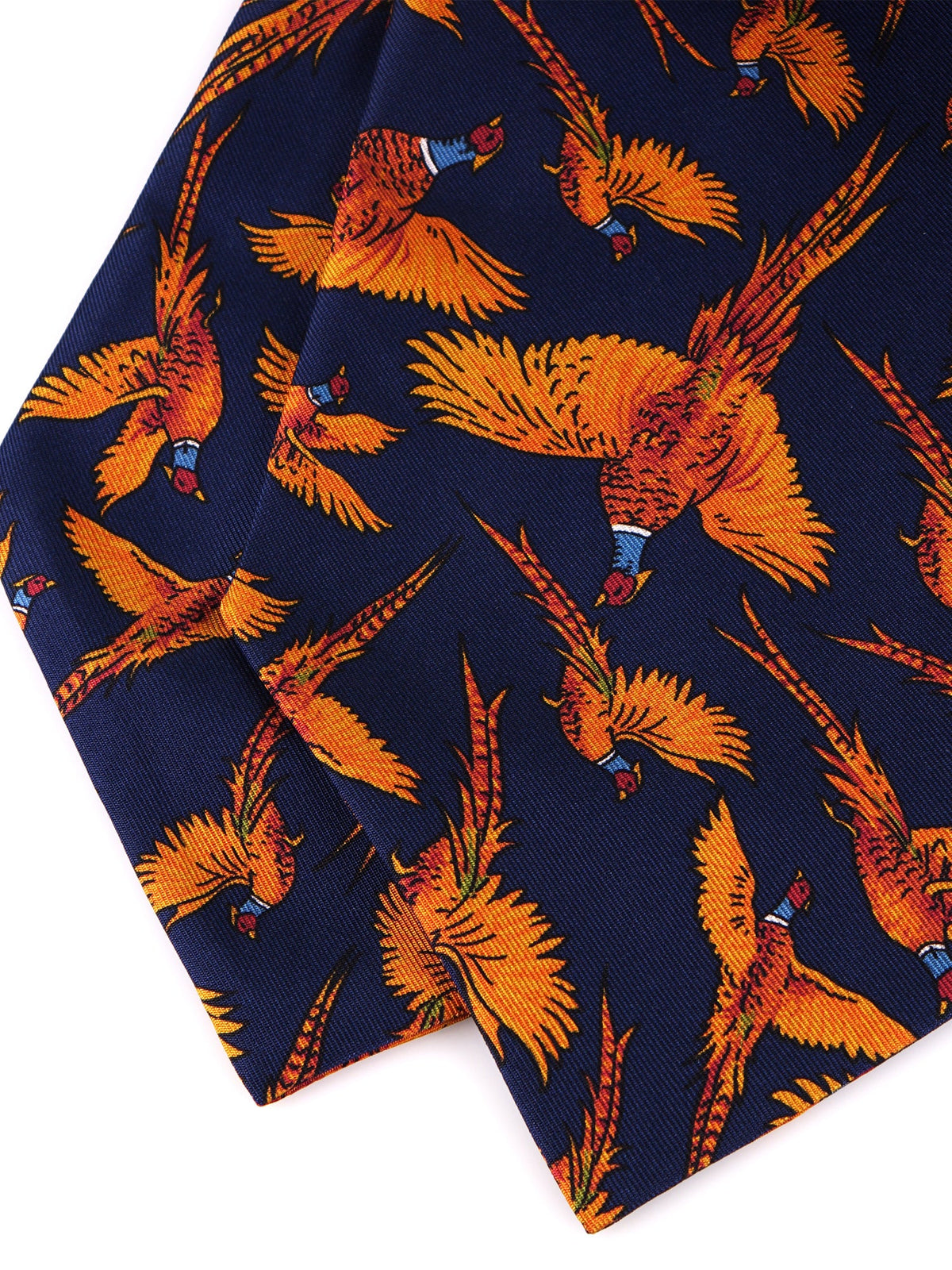 FAGGIANO double-pointed blue printed silk ascot