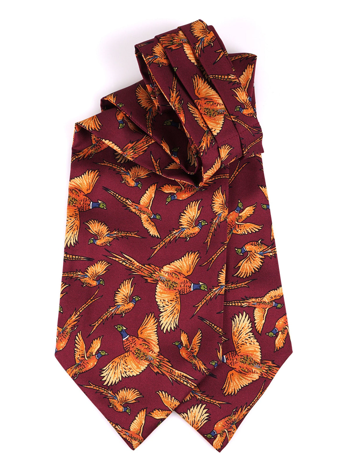 FAGGIANO Burgundy Printed Silk Double-Pointed Ascot