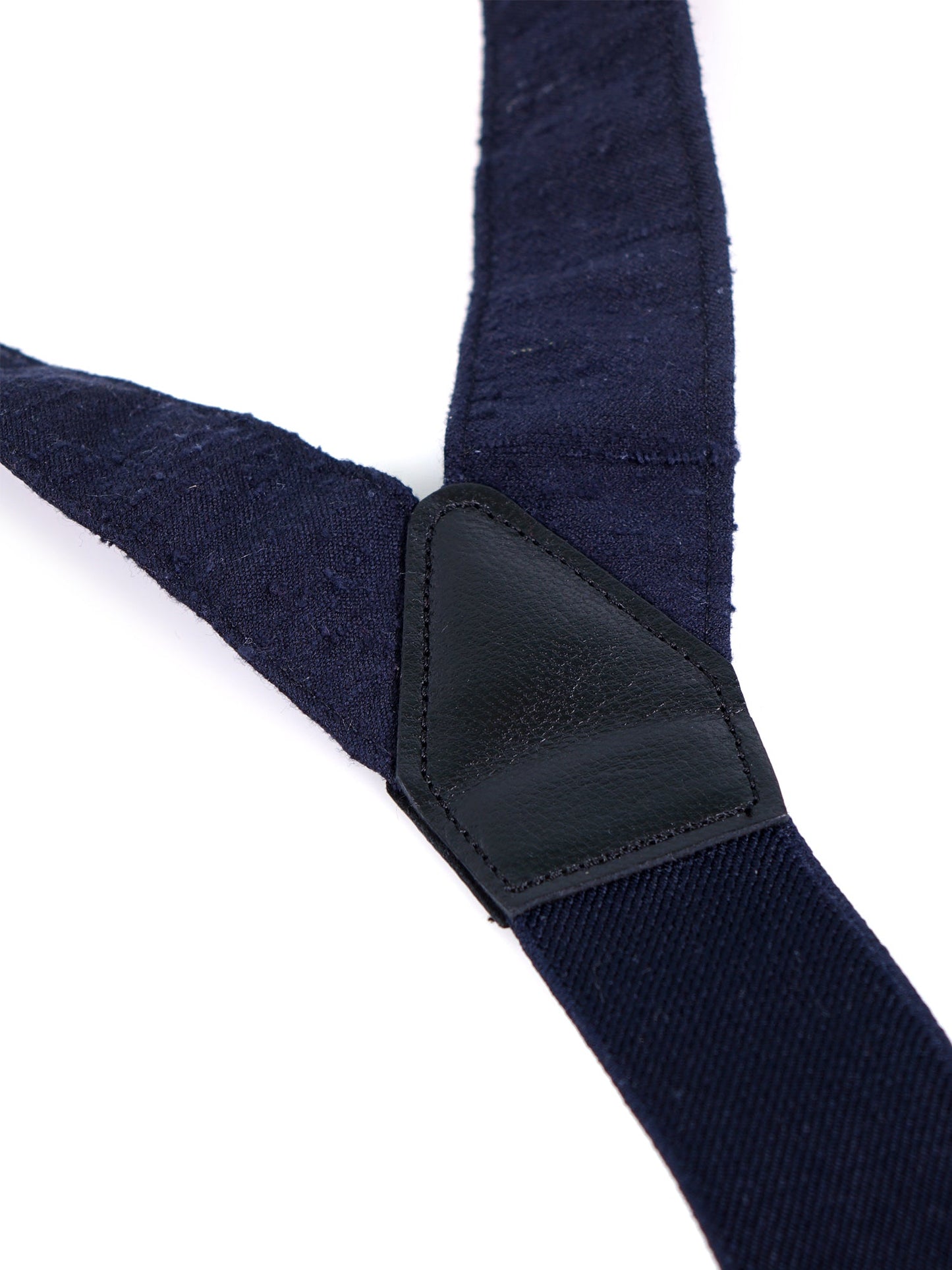 Bretella a Y in seta shantung blu scuro con lacci in tessuto neri e clip FARMA