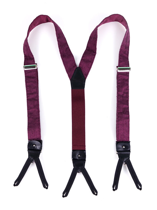 Purple Shantung Silk Y-Back Suspenders with Fabric Ends and FARMA Clips