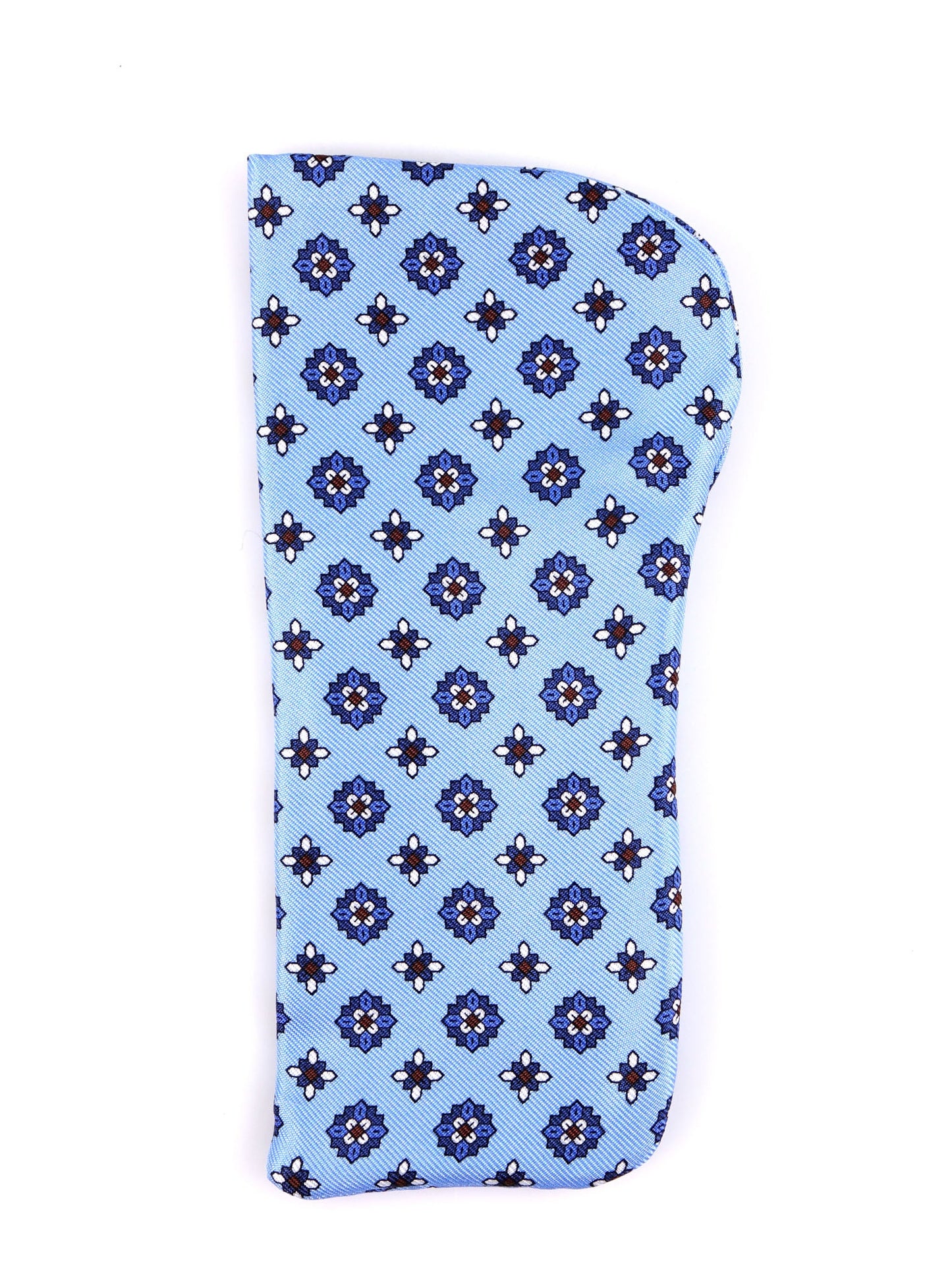 FAVOLA light blue eyeglass case in English printed silk