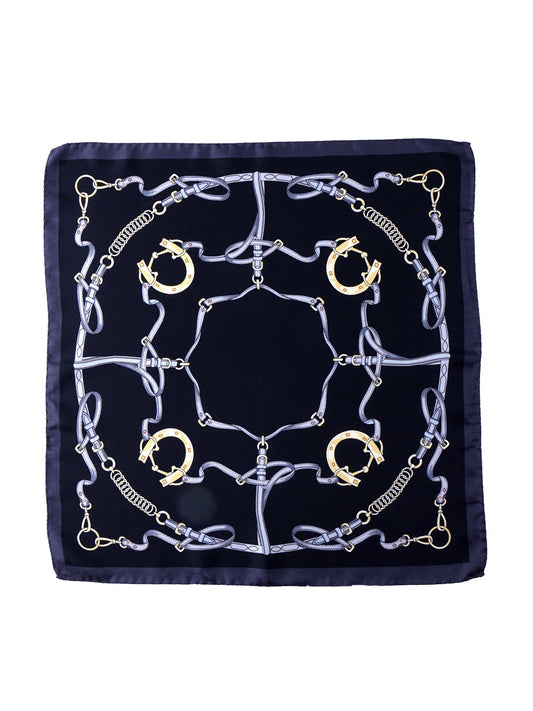 XL Black Silk Printed Pocket Square REINS