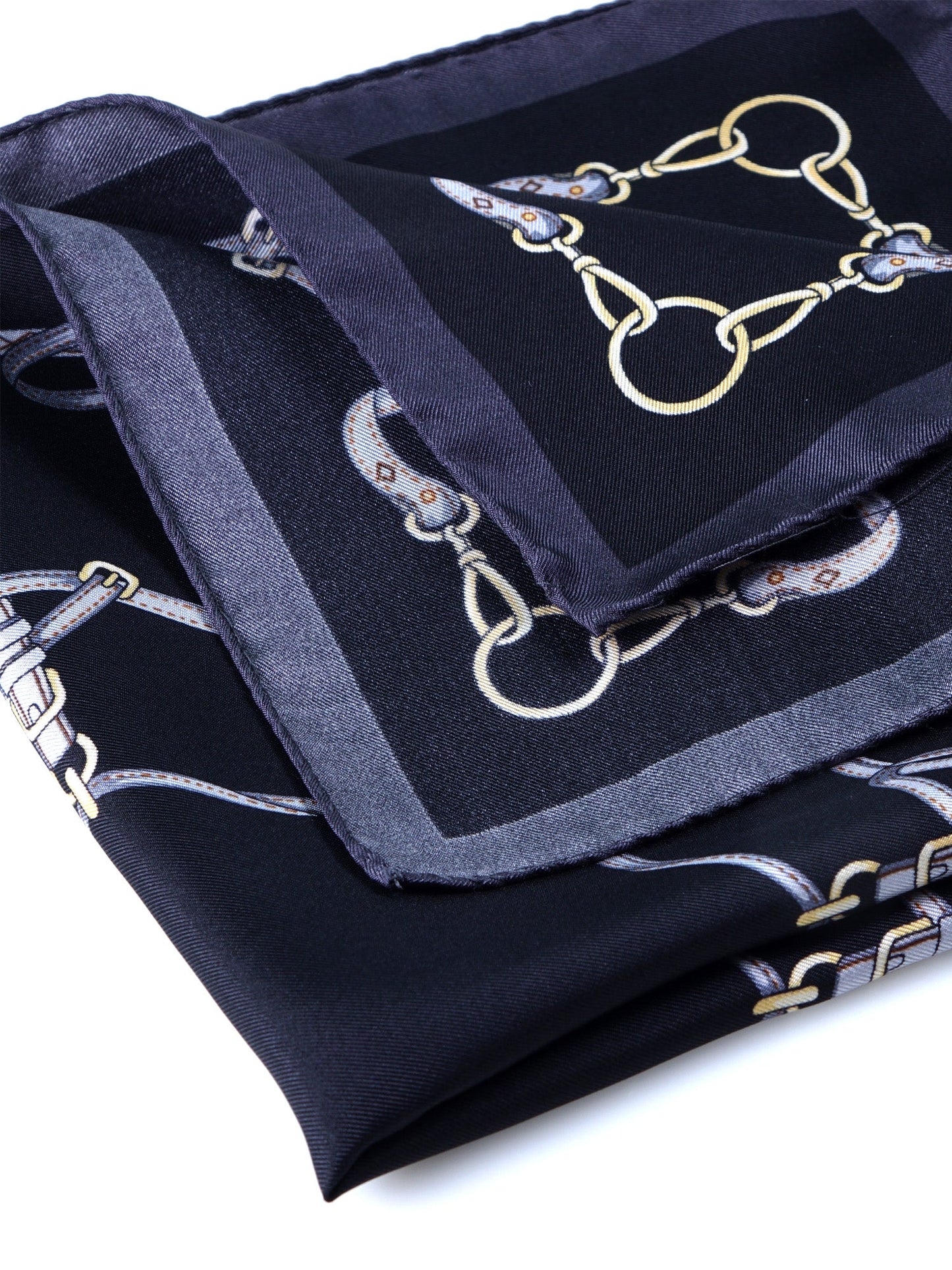 XL Black Silk Printed Pocket Square REINS