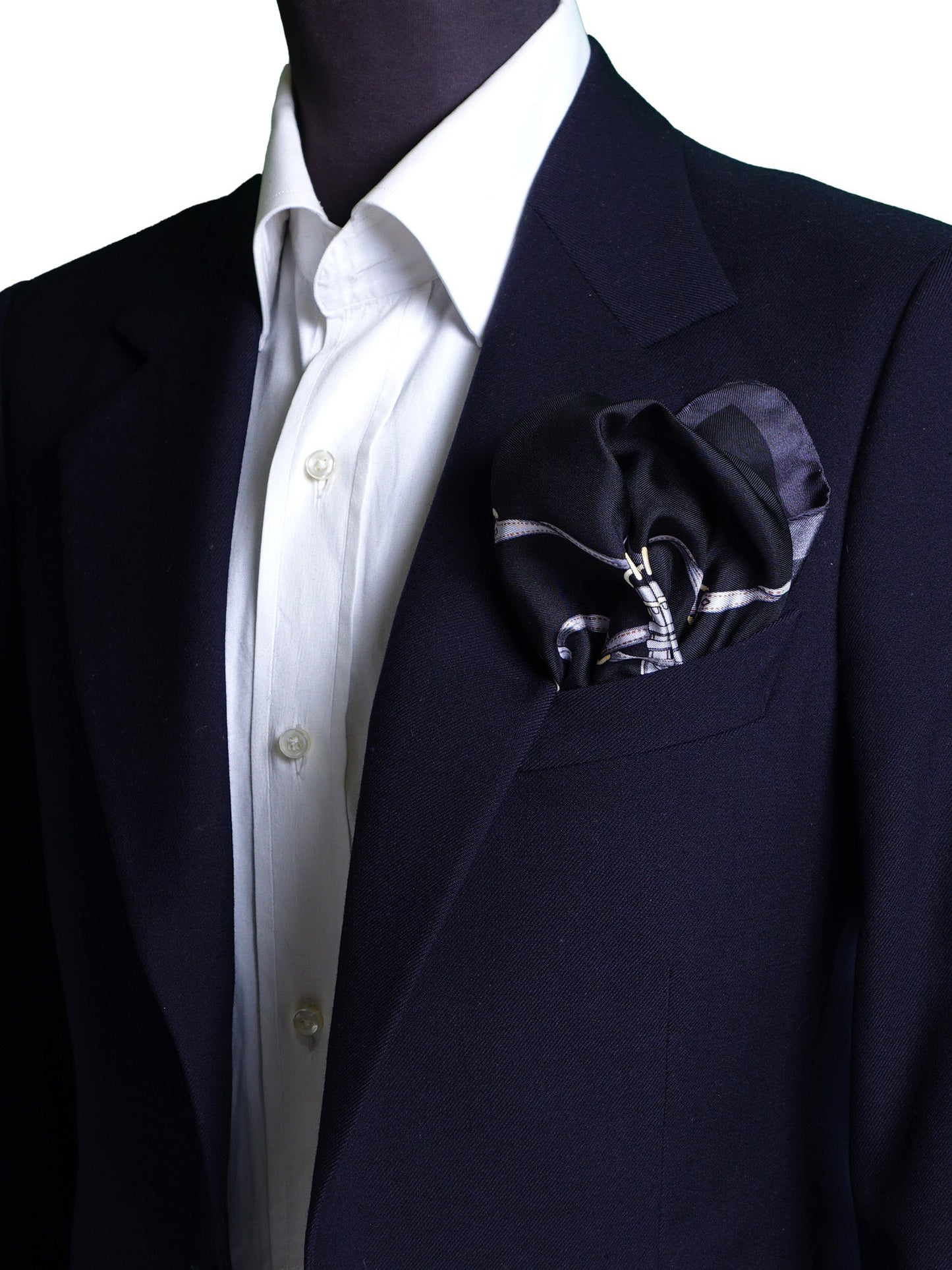 XL Black Silk Printed Pocket Square REINS