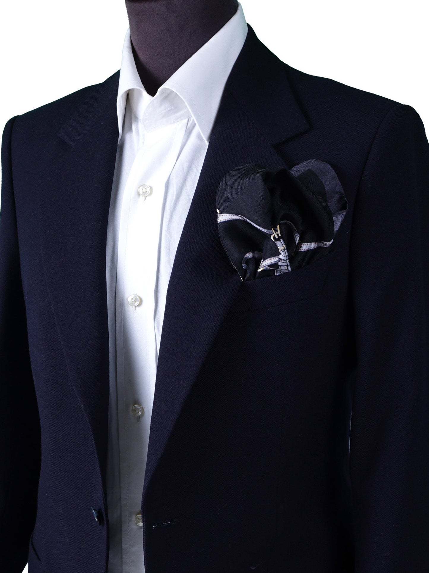 XL Black Silk Printed Pocket Square REINS