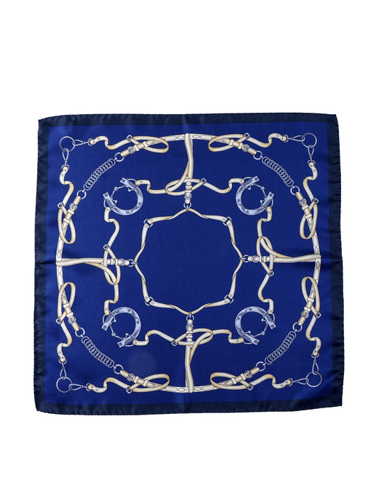 Blue XL Printed Silk Pocket Square REINS